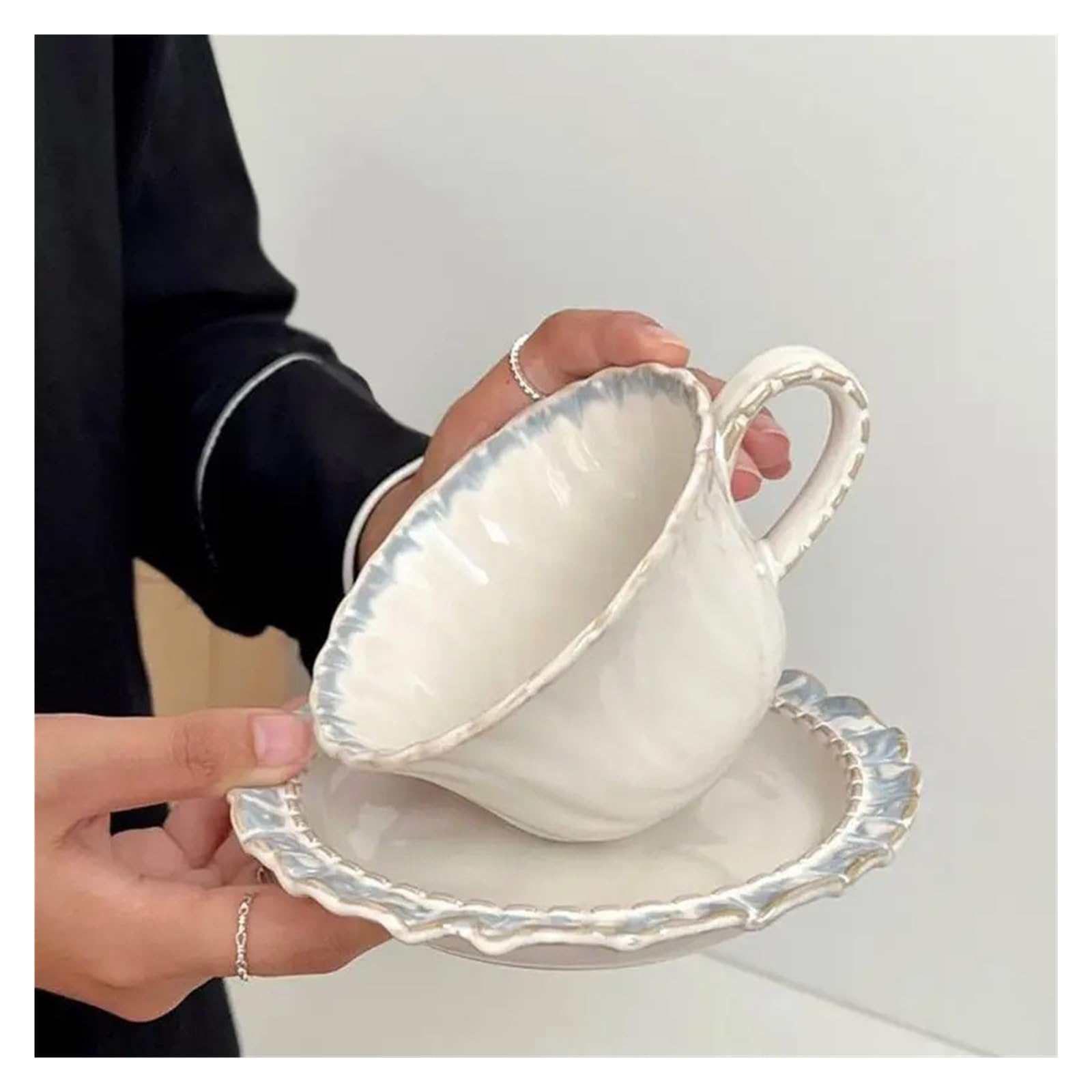 Zestaw filiżanek do herbaty i spodków, niebieski talerz na kubek do kawy retro piec, transformacja, rysunek kubek na kwiaty, ceramiczny kubek do kawy popołudniowa herbata 250 ml