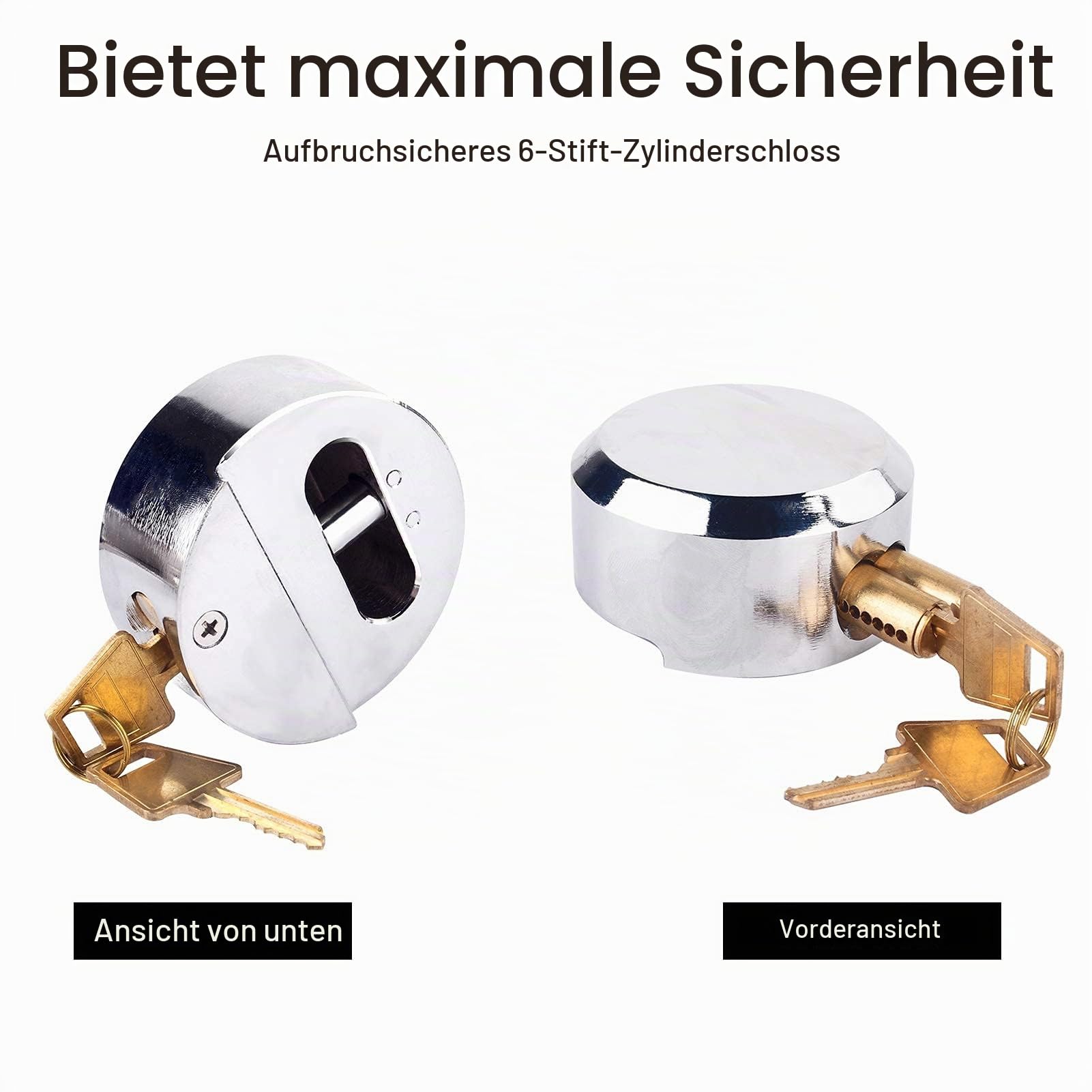 Vorhängeschloss mit 2 Schlüsseln und Befestigungsbolzen, 73mm dick gehärteter Stahl Rundbügelschloss Puck Schloss für LKW Tore und Automaten