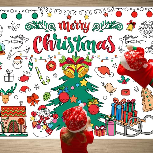 SICOHOME Mantel de Navidad para colorear para niños, 73 x 31 pulgadas, póster gigante de Navidad para colorear, colorea tu propio mantel, decoraciones de Navidad, manualidades, escuela, aula