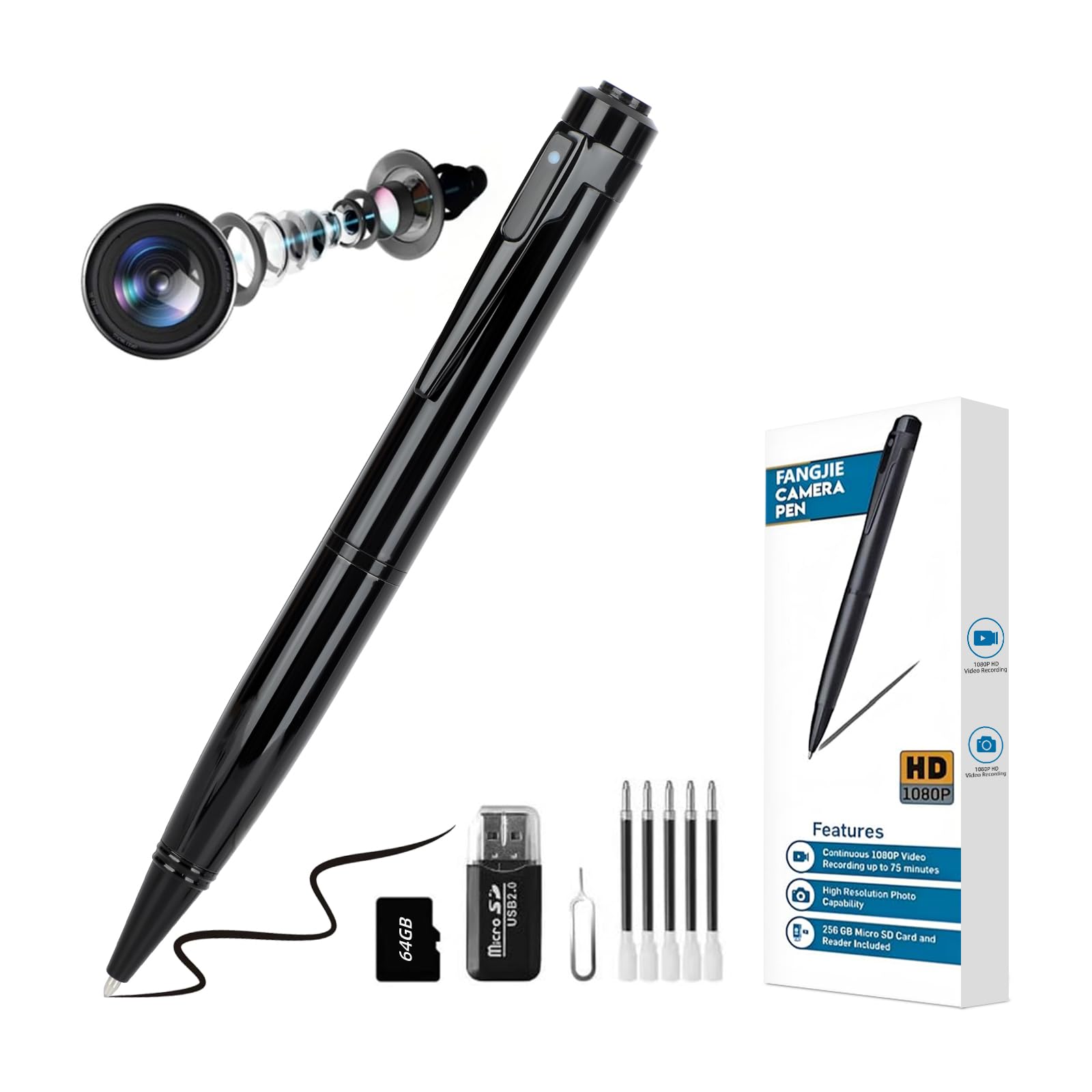 64G&1080P Body Camera Pen,Long Battery Life, Easy to Use, Micro Pen Camera for Capture Every Moment【2025 Upgrade -Royal Black】