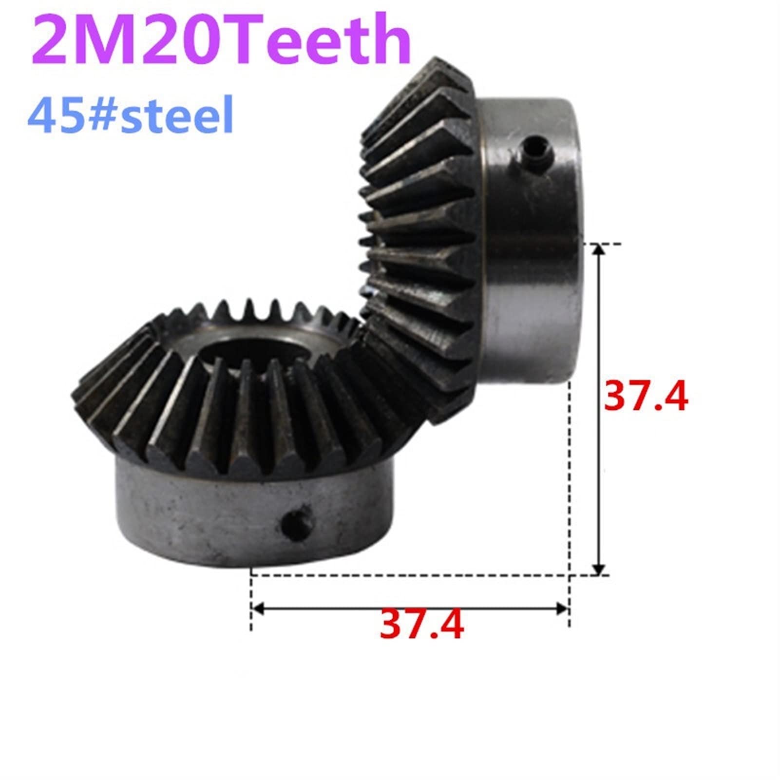 Kohlenstoffstahl Kegelrad,Kegelrad Rad, 2 Stück 2M 20T Kegelradgetriebe 8 mm 10 mm 15 mm 20 mm Bohrung Stahlgetriebe 2 Modul 20 Zähne 90 Grad (Farbe: 20 Zähne, Größe: 14 mm Bohrung) (Color : 20 Teeth