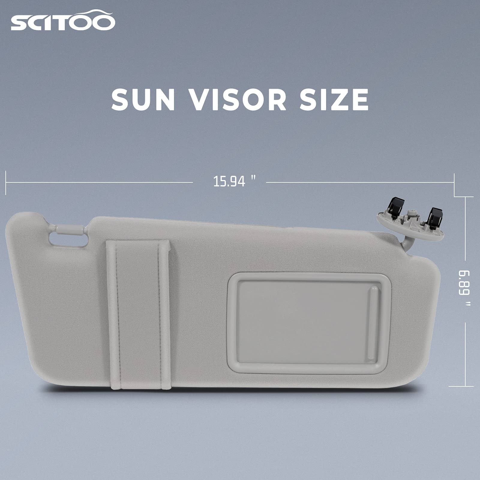 SCITOO Right Passenger Side Gray Sun Visor Assembly fit for 2006 2007 2008 2009 2010 2011 for Toyota for Camry Without Sunroof(74310-06750-B0)