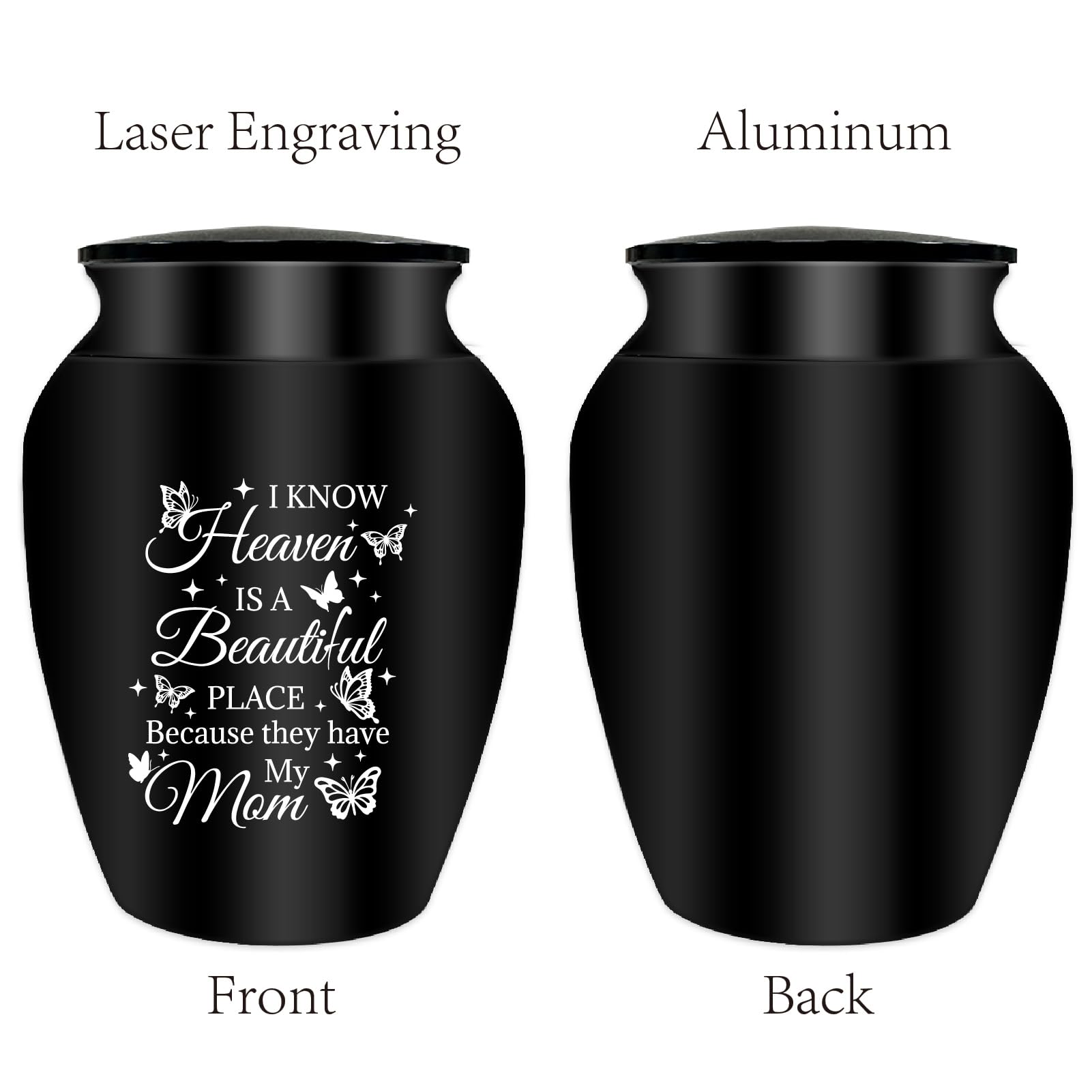 CREATCABIN Mini Urn for Ashes Small Keepsake Urn for Human Ashes Aluminum Ashes Holder Funeral Cremation Engraved Word with Velvet Bag Memorial Gift for Mom Dad Family Friends 2.6x1.8 Inch Black - Image 3