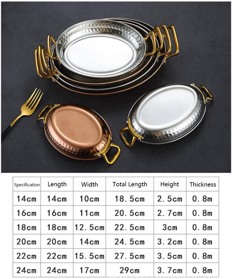 6 Sizes Oval Spanish Paella Pan, Nonstick Seapaella Pot Hand Hammered Paella Cookware with Dual Handle for Homes or Restaurants/Rosegold/20Cm
