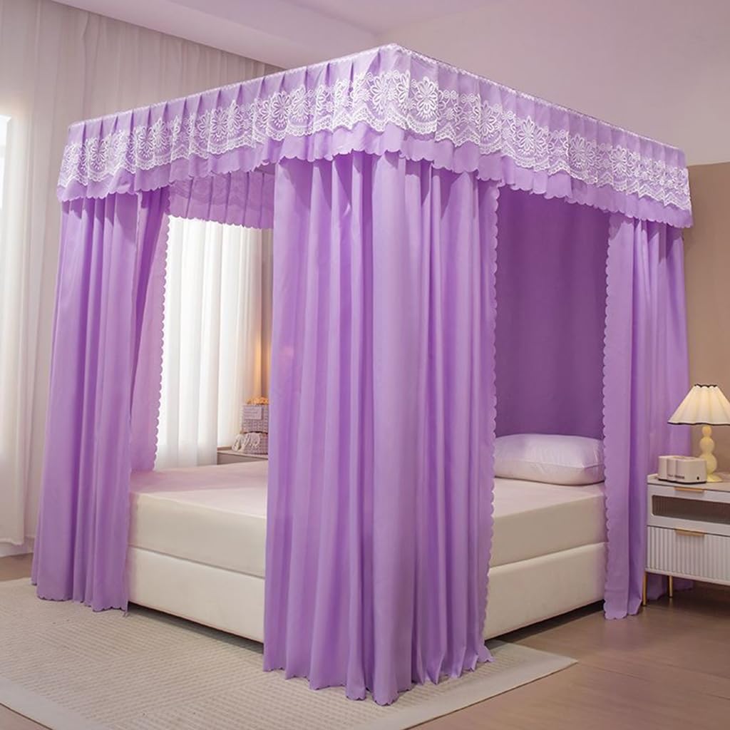 SCMTYWCQ Canopy Bed Curtains - 4 Corner Post Bed Curtains Twin/Full/Queen/King Bed Drapes Bed Canopy for Adults & Girls Bed Bedroom Decoration (Solid Purple, 47