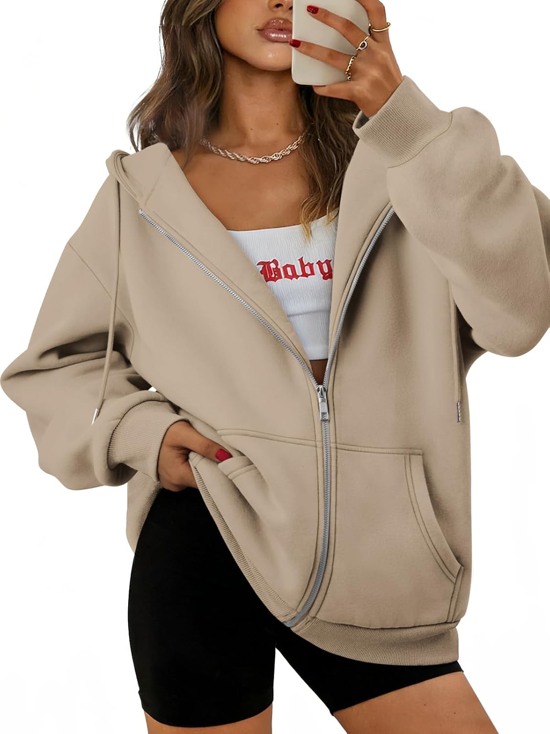 ATHMILE Oversized Hoodies for Women Fall Sweatshirts Zip Up Hoodie Casual Jackets Y2k Fashion Outfits Winter Clothes 2026