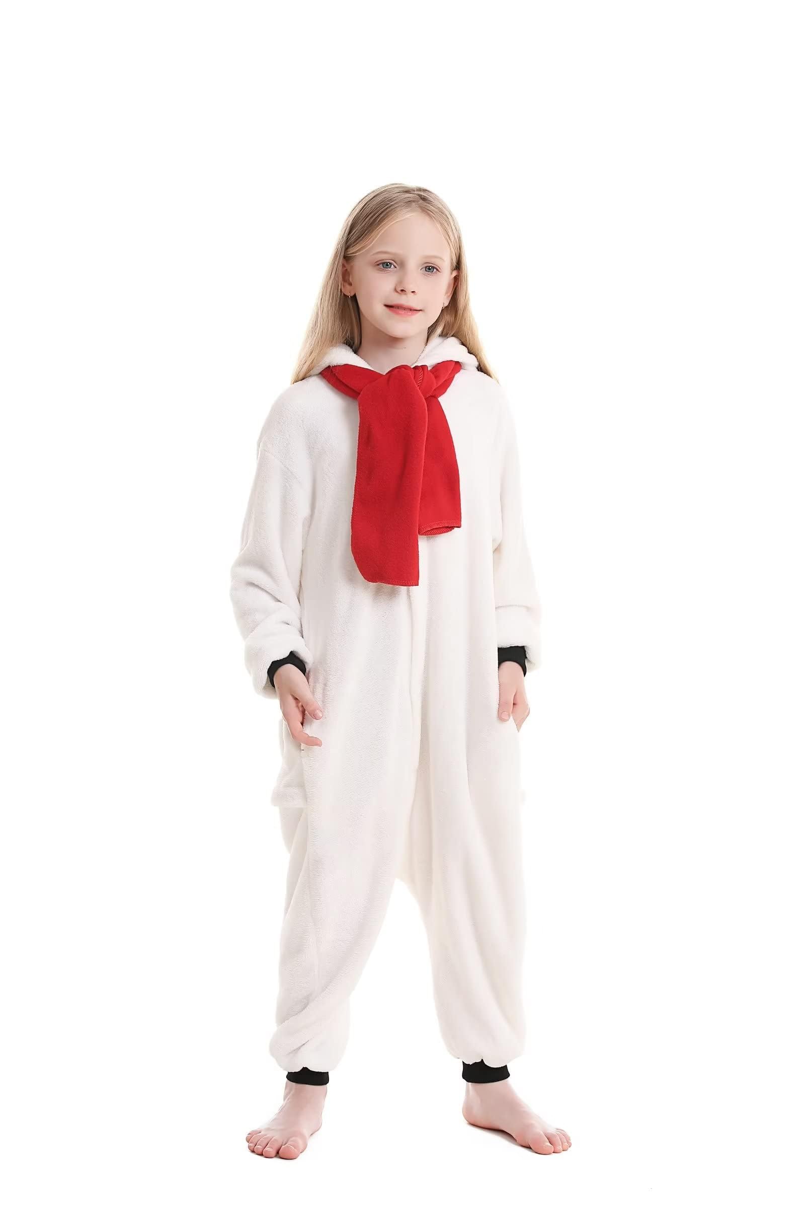 DarkCom Animal Onesie for Kids,Flannel Cosplay Snowman Christmas Costume Parent-Child Sleepwear for Girls Boys 12-13 Years - Image 3