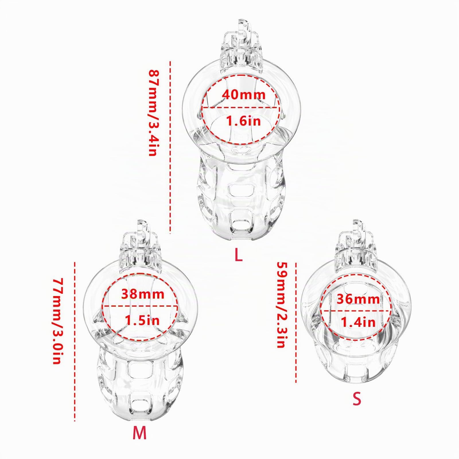 Cage de Chasteté Pénis en Silicone Sex Toýs Homme Cage Chastetée avec 6 Anneaux de Tailles Différentes et des Serrures Invisibles Ceintures de Chasteté et Respirante Chastity Cage (Transparent,S)