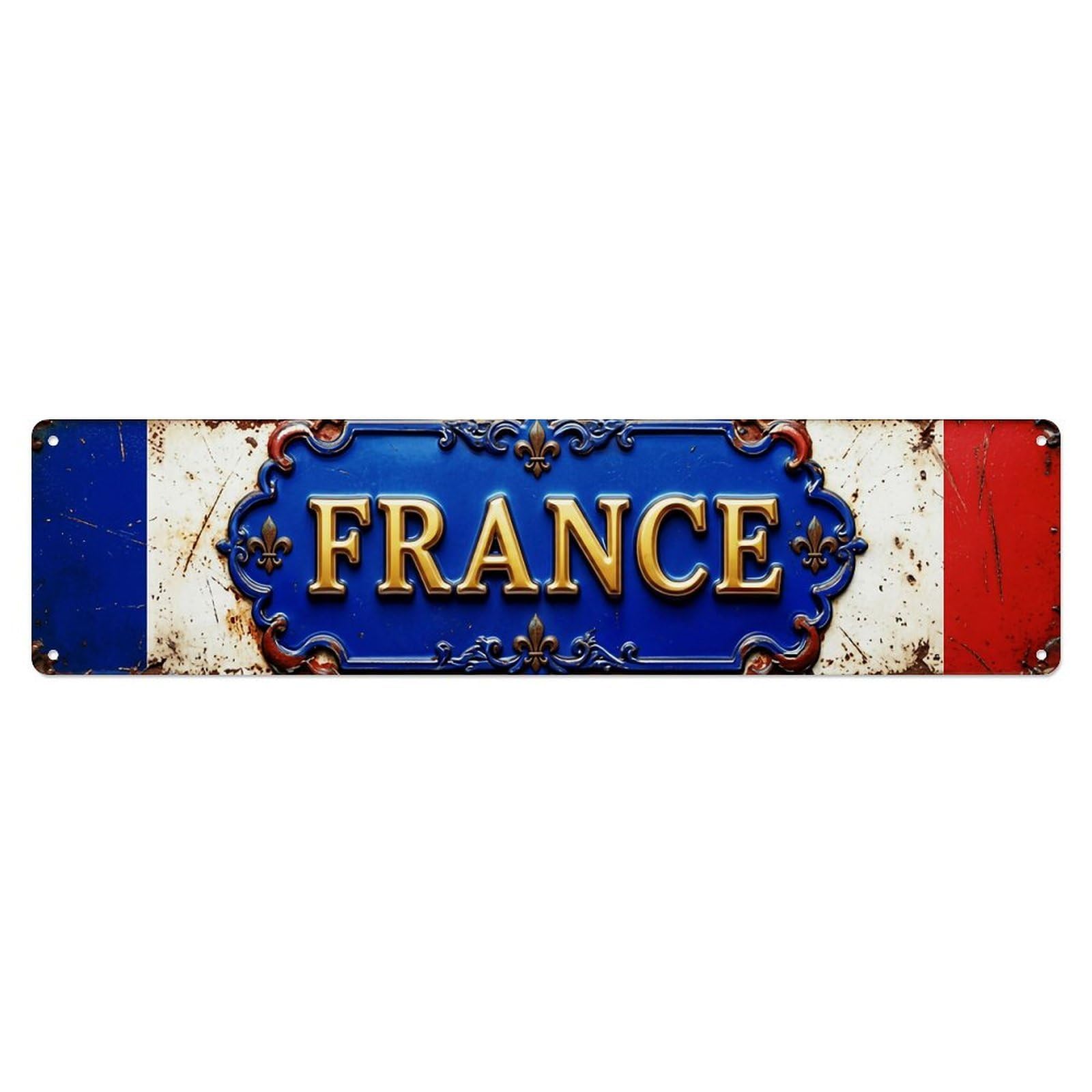 Okahys 4X16inch(10X40cm) France Flag Vintage Badge Vintage Metal Tin Sign