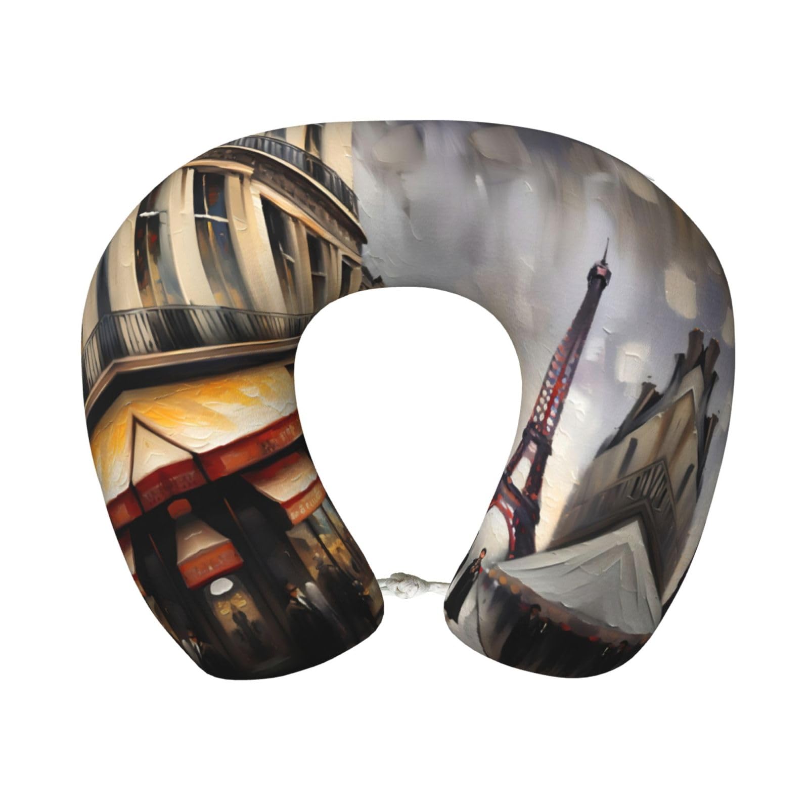 peiyeety Oil Painting Paris Street Scene Eiffel Tower Print Custom U-Shaped Pillow,Memory Foam Cervical Neck Travel Pillow,for Home,Camping,Travelling