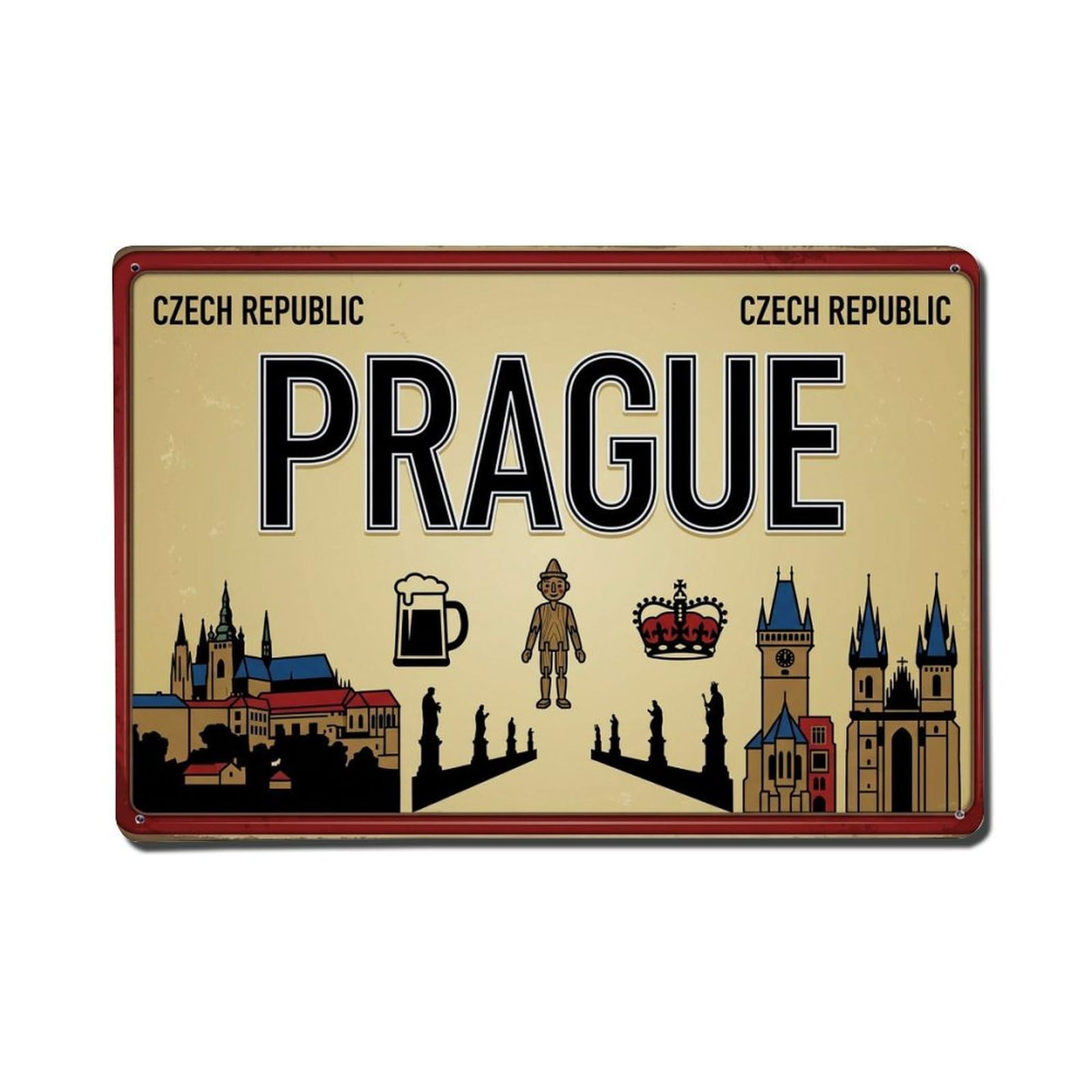 Xanthor Style Vintage Travel Prague Czech Castle Bridge Metal Tin Sign
