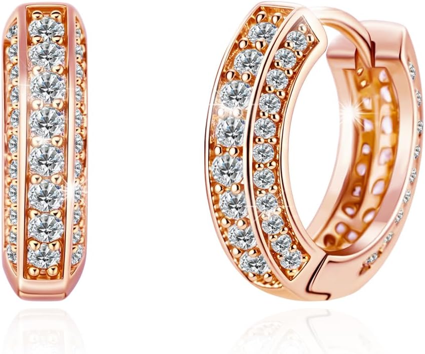 Small 14K Gold Plated Chunky Hoop Earrings for Women Men Hypoallergenic Silver CZ Hoop Earrings for Sensitive Ears Non Tarnish Hoop Earrings Stacks for Multiple Piercing Jewelry Lightweight (SE-42)
