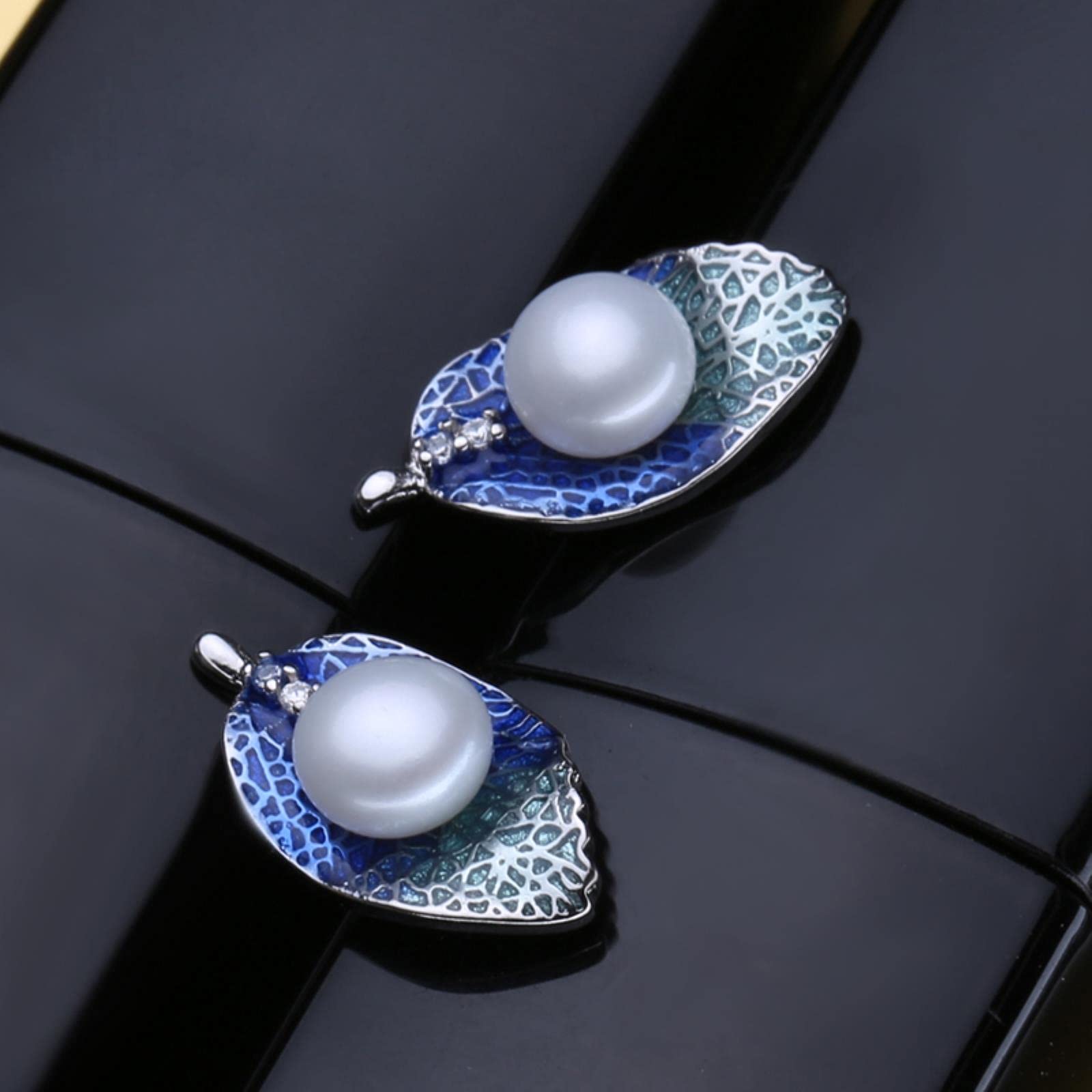 Perlenschmuck Sets 925 Sterling Silber Ohrstecker, Natürliche Perlenblattkette Für Frauen Lieben Cloisonne Ohrringe Sets