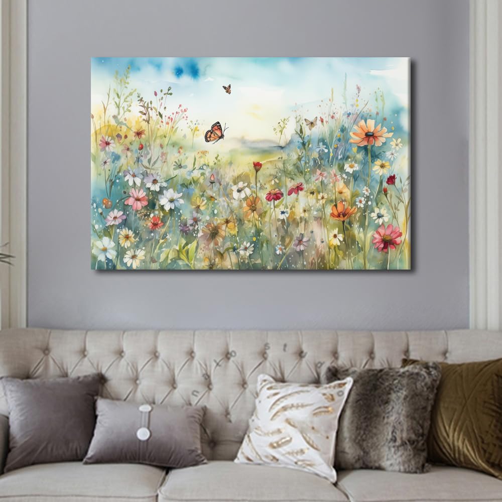 TISHIRON Flowers Pictures for Living Room Decoration - Wildflower Canvas Prints Framed Wall Art - Large Floral Modern Home Decor for Bedroom - Canvas Artwork Hanging, 60x90cm