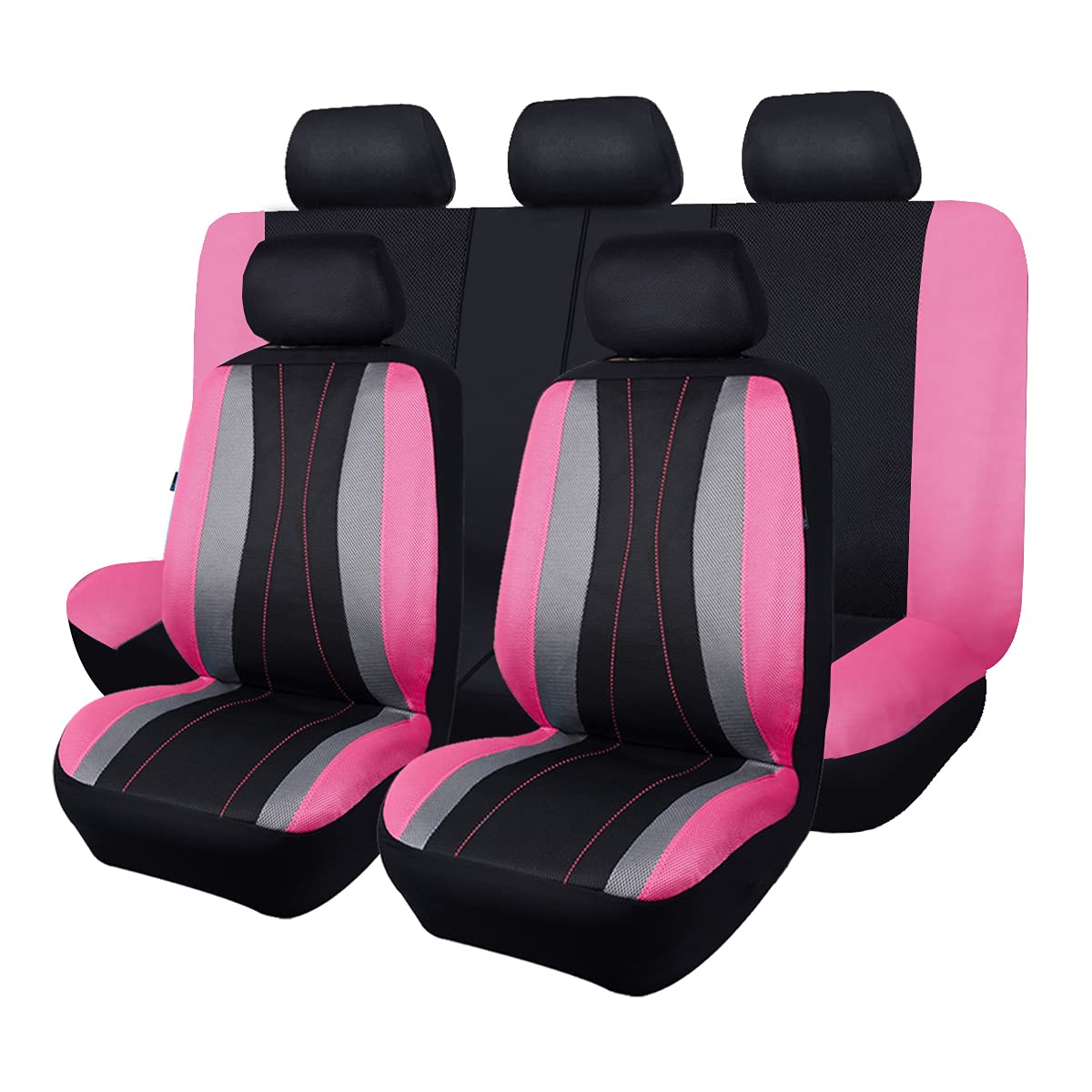 Flying Banner car seat Covers Full Set All Mesh Breathable Man Lady Airbag Compatible Rear Bench Split 40/60 50/50 60/40 Truck Pick Up (Pink Gray Black)