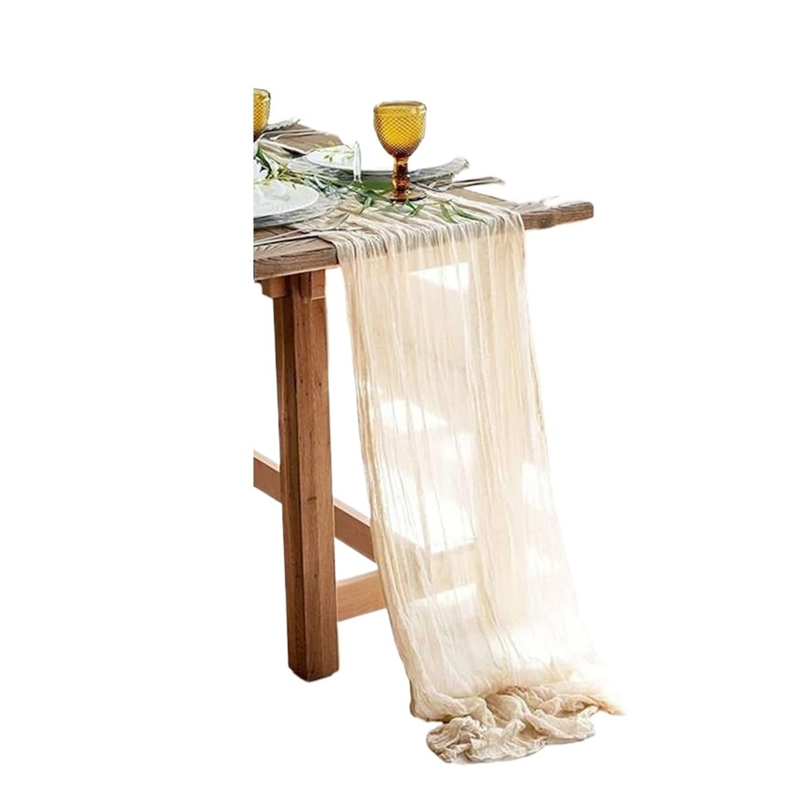 Chiffon Table Runner Table Runner Gauze Wedding Decoration Tablecloth Shower(Beige,90X180cm)