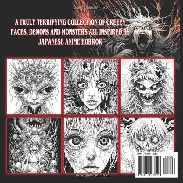 Miniatura 2 de Creepy Anime Adult Coloring Book Bumper Edition of Truly Terrifying Collection of Scary Faces Halloween Demons & Monsters Inspired by Japanese Manga