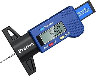 Tire Tread Depth Gauge, Preciva LCD Digital Tire Tread Depth Gauge Tool with Decimal Inch and MM Conversion of 0-1 Inches/ 0-25.4mm(NO 32nds Fraction Inch Display).