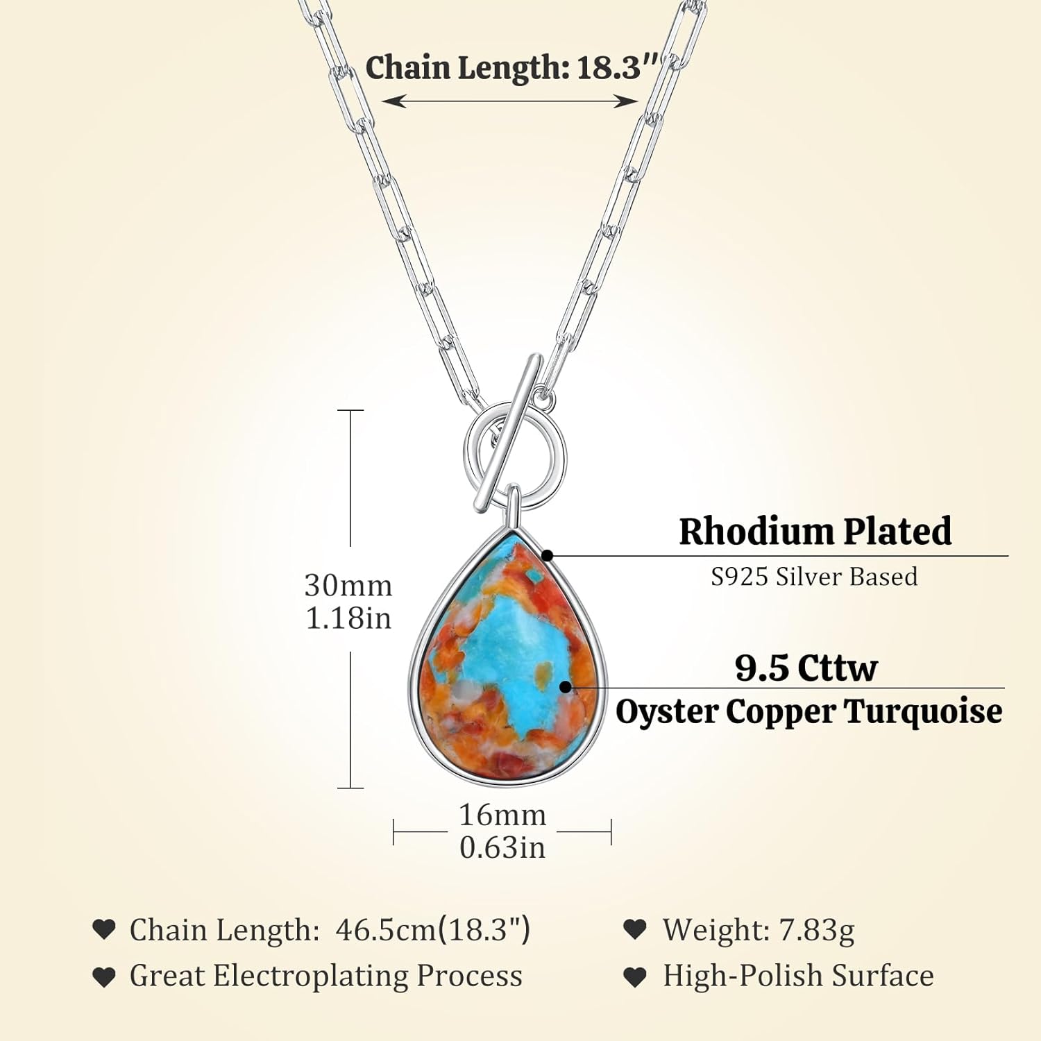 AIBAO Natural Turquoise/Coral/Lapis Lazuli/Malachite Necklaces for Women Sterling Silver Gemstone Toggle Necklace Western Boho Jewelry - Image 6