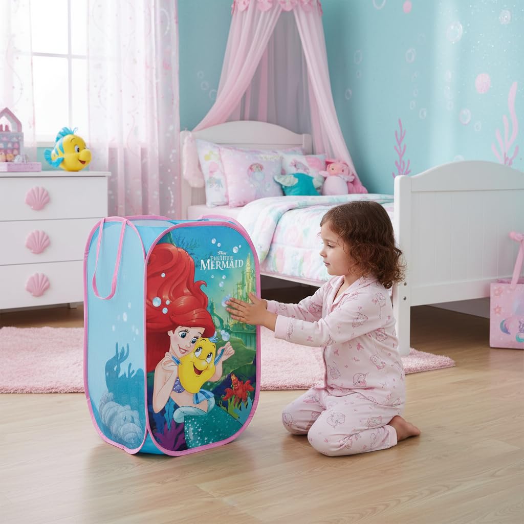 SUPERDIVER - Cesto pieghevole di Ariel La Sirenetta - Licenza Ufficiale Disney The Little Mermaid - Perfetto per giocattoli e vestiti - 36x36x58 cm - Ideale per bambini e bambine.