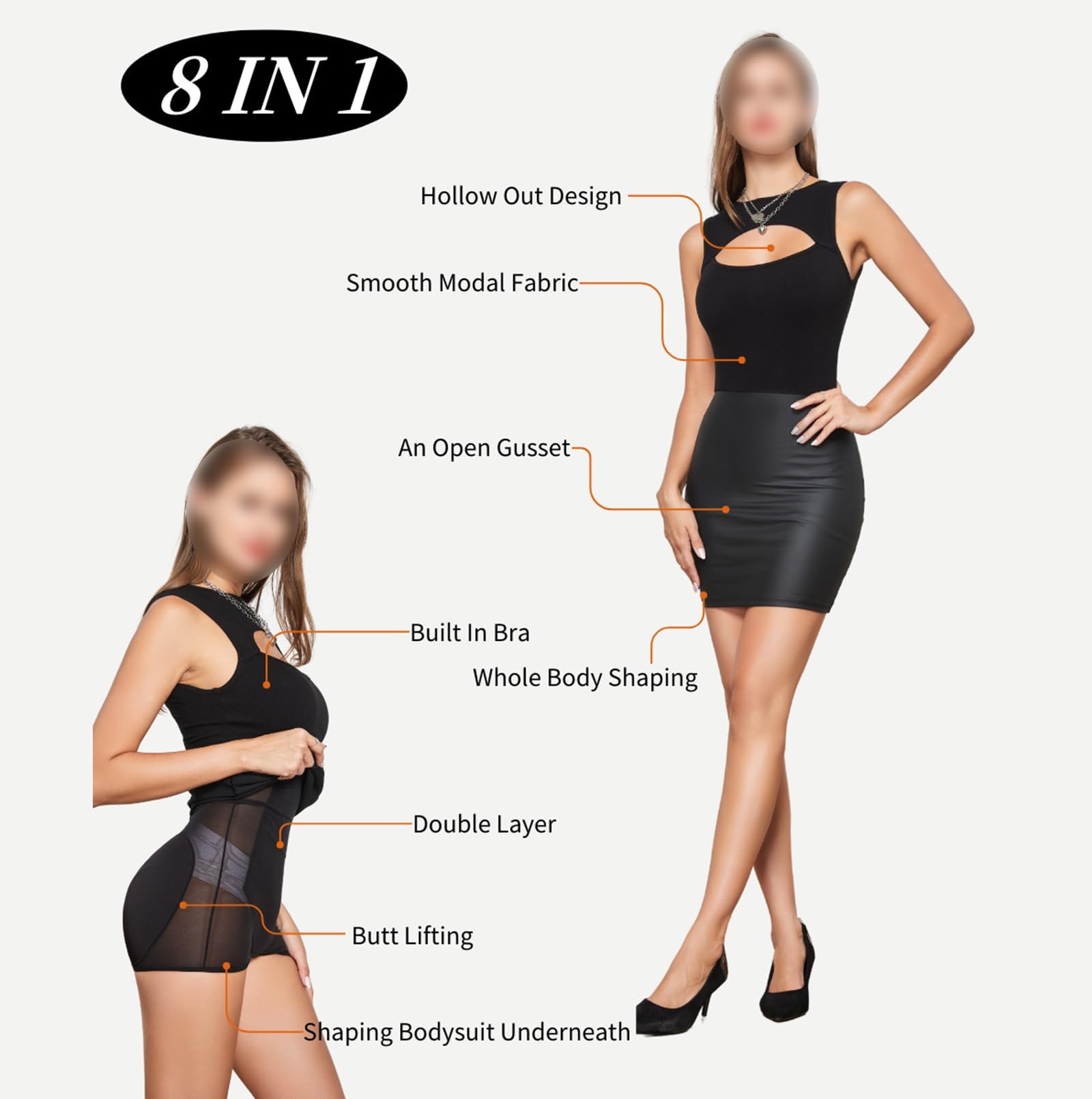 HLTYGWX Vestido Moldeador para Mujer, Vestido Camisero con Control de Barriga y Cuerpo Completo