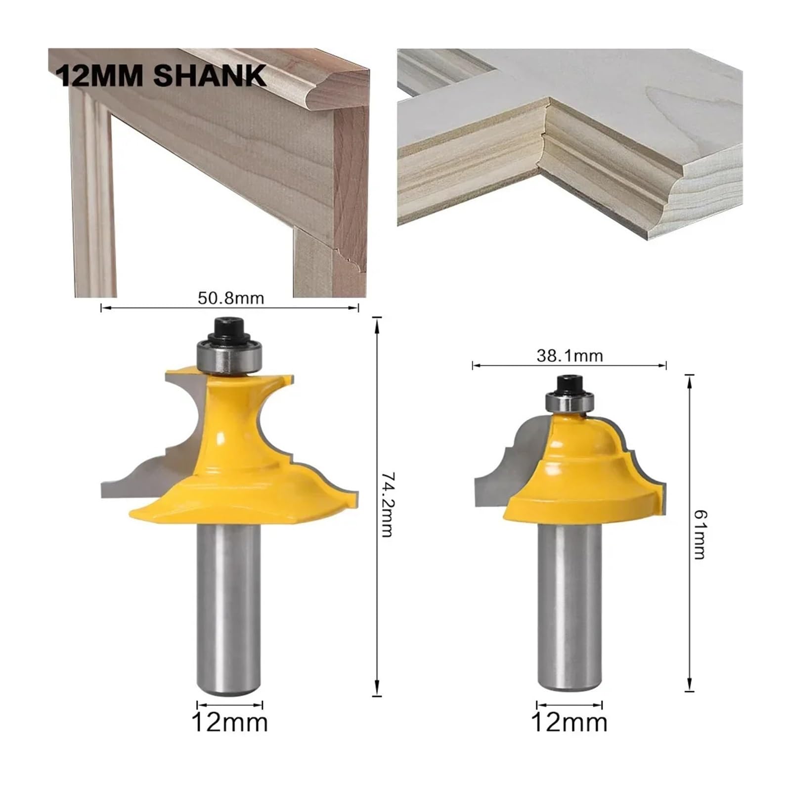 2 sztuk/zestaw 1/2 "12.7MM 12MM frez z trzpieniem rzeźba w drewnie boazeria Roman Ogee cokół C3 końcówką węglikową(01)