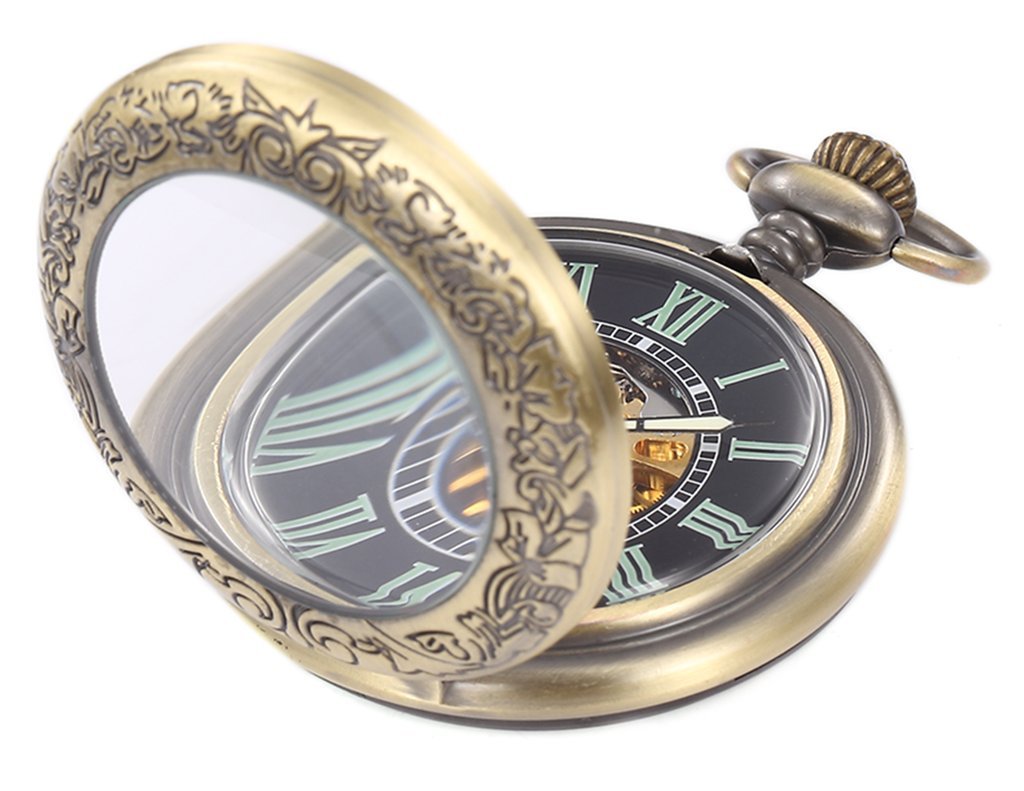 Infinite U Mécanique à Remontage Automatique Lumineux Montre de Poche Mécanique Style de Steampunk Squelette Creux en Acier Pendentif Collier d'or