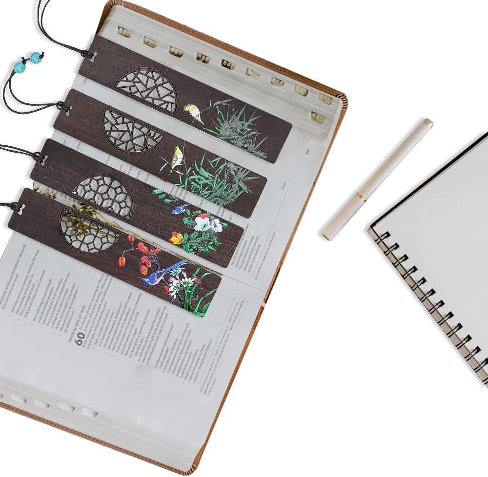 ZIZZON Wooden Bookmark for Men Women, Handmade Natural Wood Carving, Hollow Out and Painted Craft, Ideal Gifts for Men Women Friends Girls Teachers, Birthday Present (Bird and Orchid) - Image 5