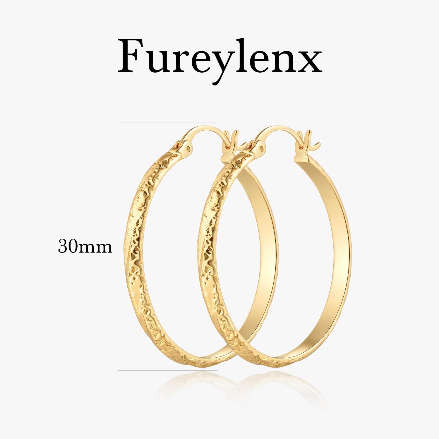 Fureylenx Gold Earrings for Women 14K Gold Hoop Earrings for Women Gold Hoops Earring for Womens Hoop Pointed Engraved Texture Hoops Earring for Womens 20/25/30mm