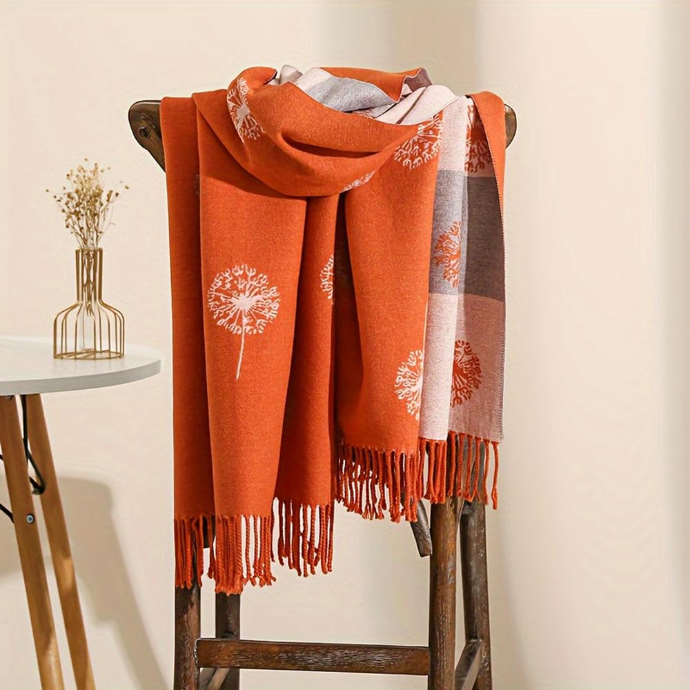 SYJYM Elegante Bufanda de Jacquard de Doble Cara para Mujer, Gruesa, cálida, Resistente al Viento, con borlas, diseño de Bloques de Colores versátiles, Estilo Elegante