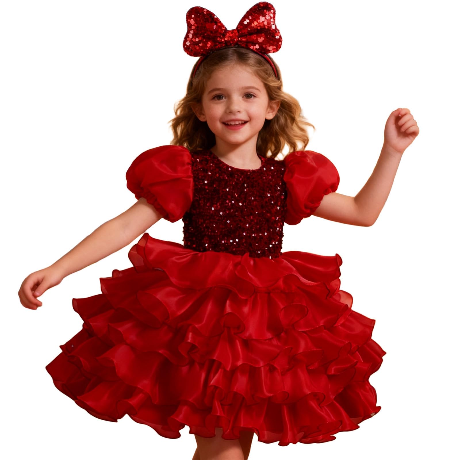 Vestito Carnevale Bambino, E Shine Girls Abito da festa con maniche a sbuffo e gonna a balze per