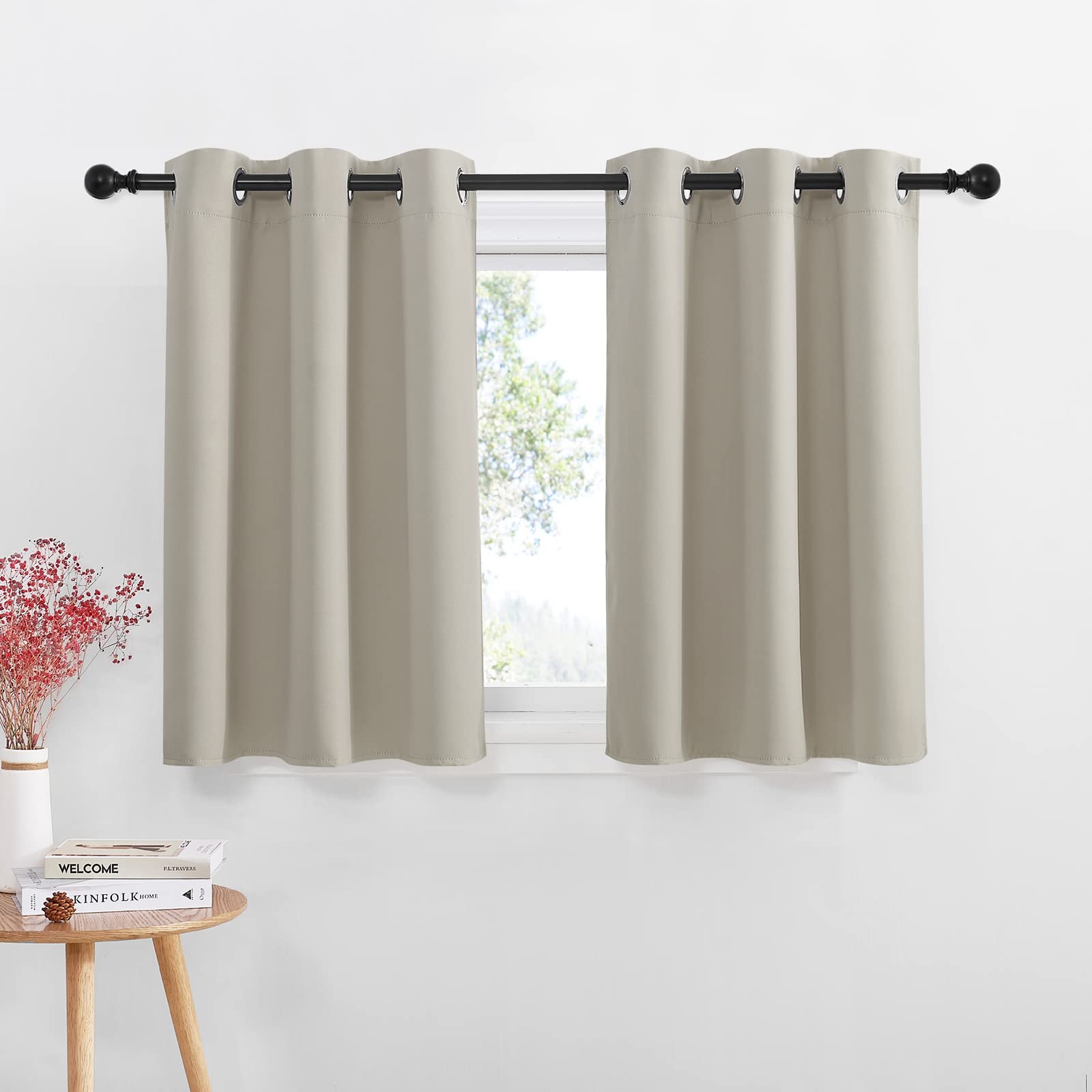 NICETOWN Blackout Curtain Valances for Kitchen Basement Window, 42 W x 36 L