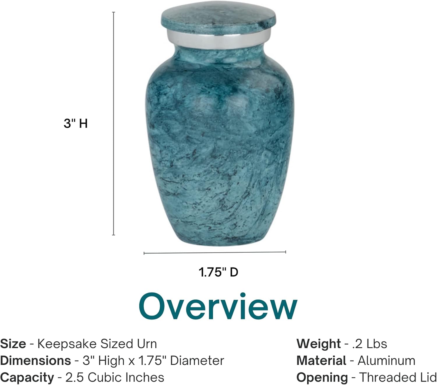 Aluminum Blue Marble Keepsake Cremation Urn, 3 Inches High