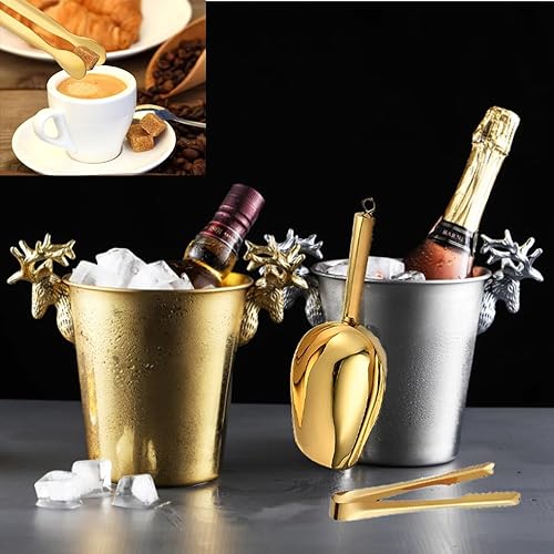 Miniatura 3 de Cuchara de hielo de acero inoxidable y pinzas para hielo, cuchara de hielo de metal y clip de buffet para el hogar, bar, bufé, recipientes de boda