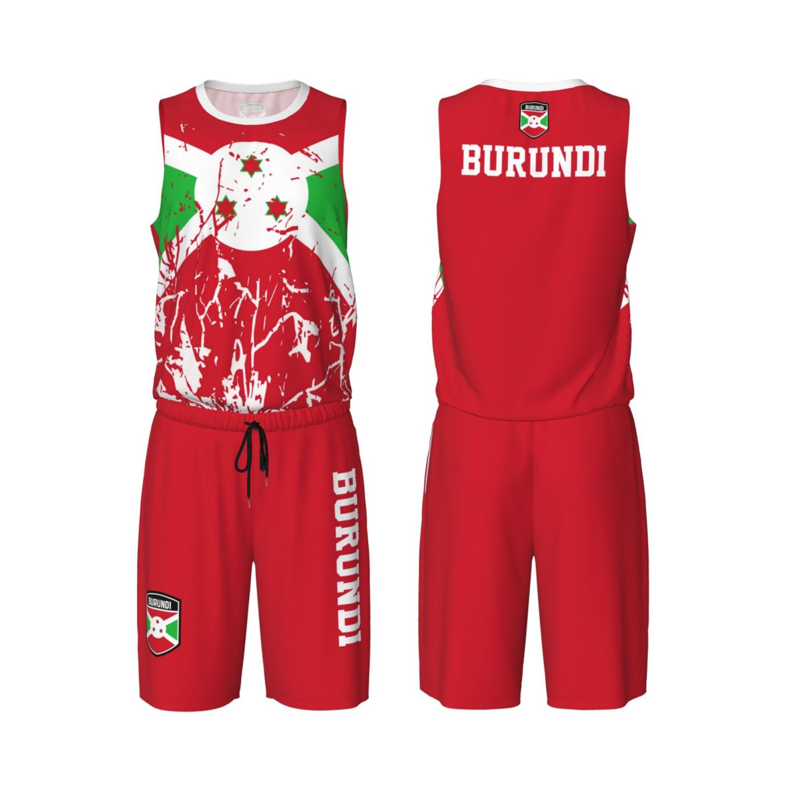 Burundi Flag Grain (1) Basketball Jersey Uniform Suit for Men Adults Training Athletic Set