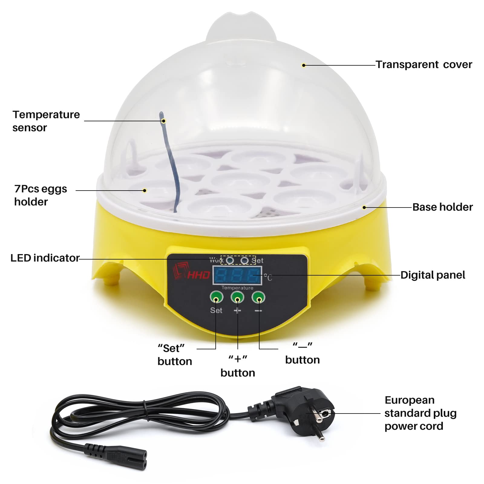 7 Oeufs Mini Incubateur Couveuse Oeuf avec ContrôLe NuméRique Intelligent TempéRature Incubateur Oeuf Tortue Couveuse Poussin