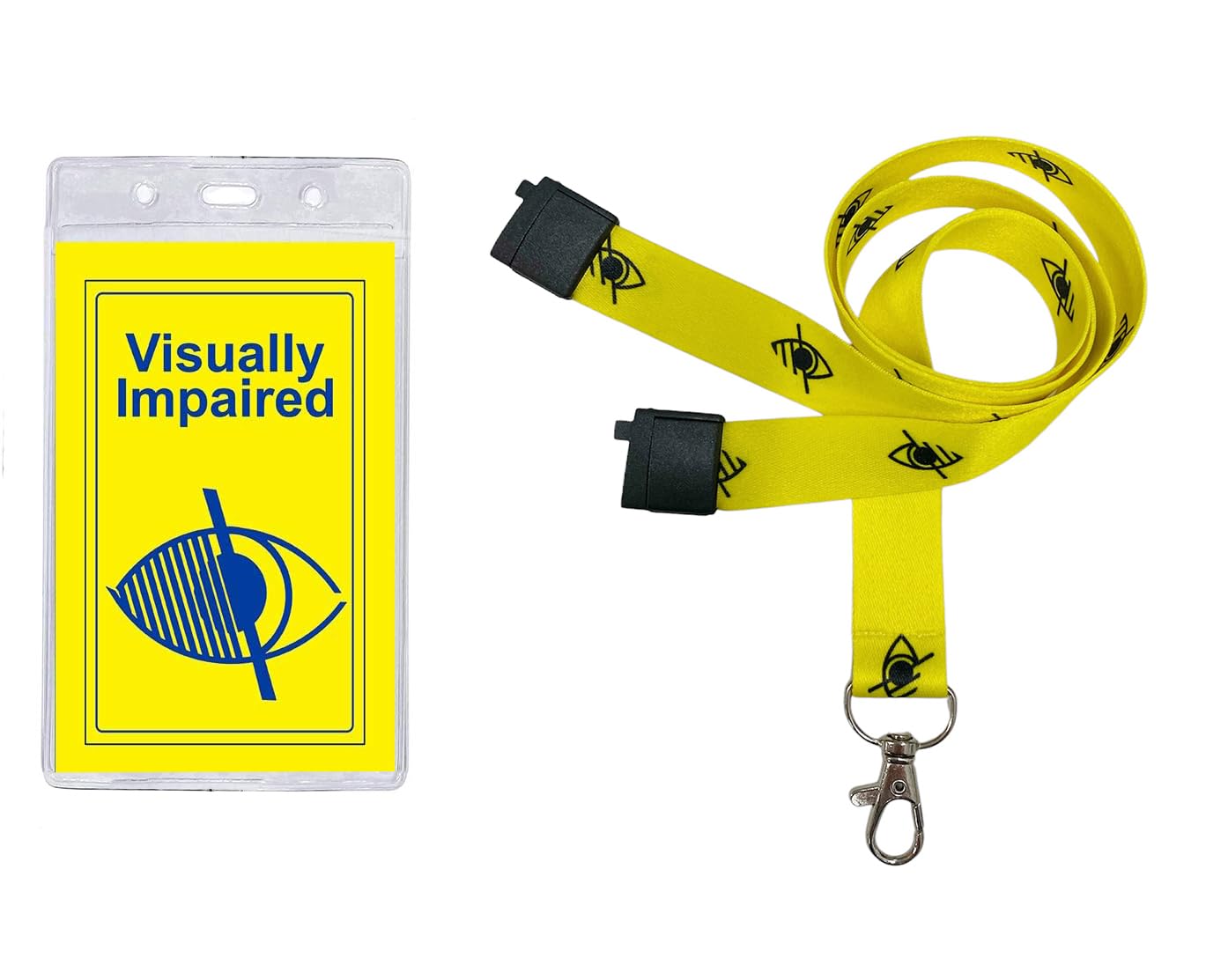 Visually Impaired Card Badge Hidden Disability Lanyard - with Printed Yellow Lanyard & Clear ID Card Pocket (Visual Yellow)
