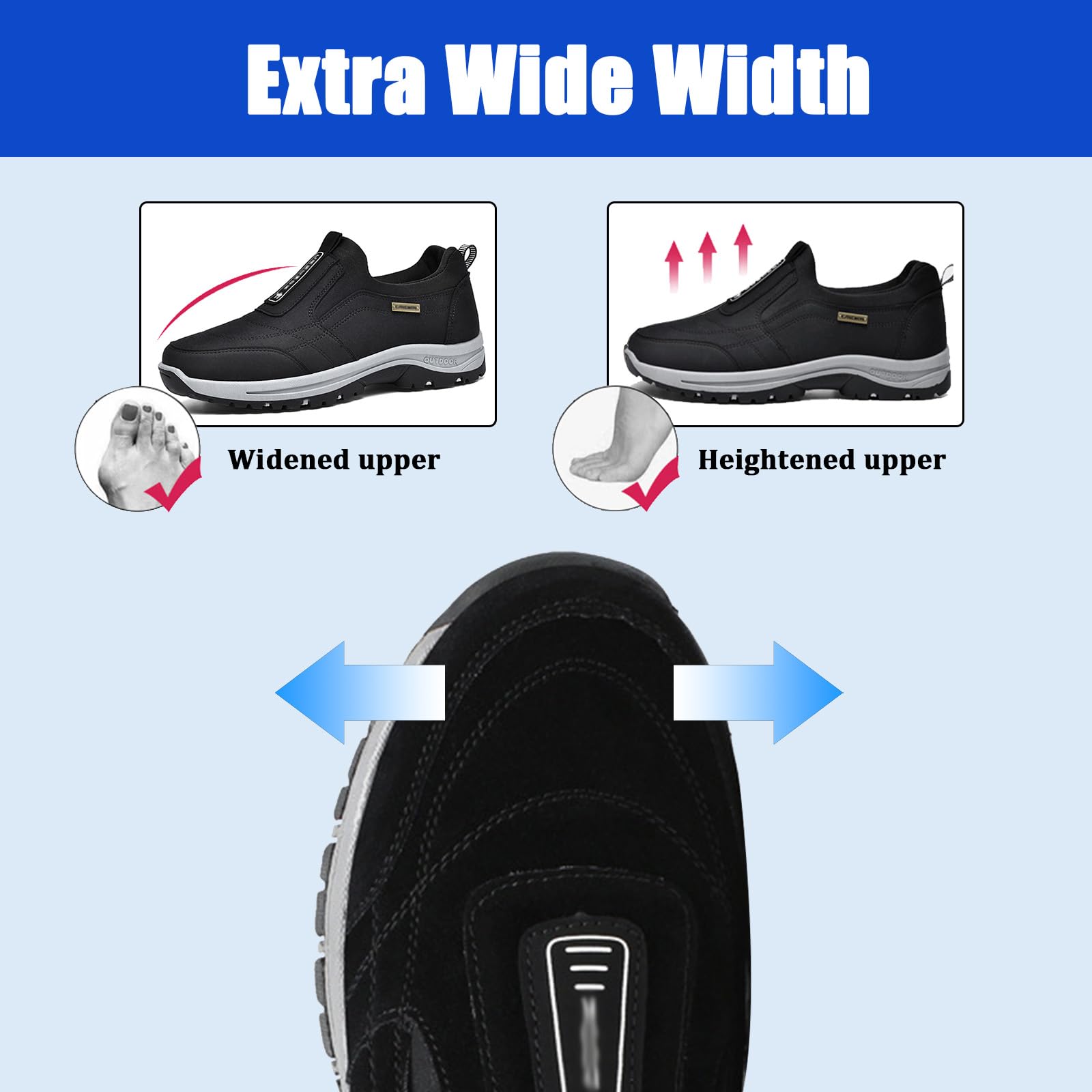 Chaussures De Trekking Sans Lacets Pour Homme - Imperméables Et Respirantes - Pour Pieds Larges - Semelle Antidérapante