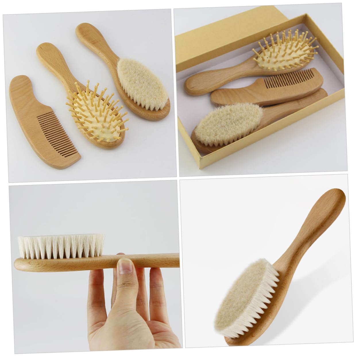 Cepillo y Peine De Lana Para Adecuado Para Recién Nacido Cuidado Del Cabello Diseño Ergonómico Para Viaje