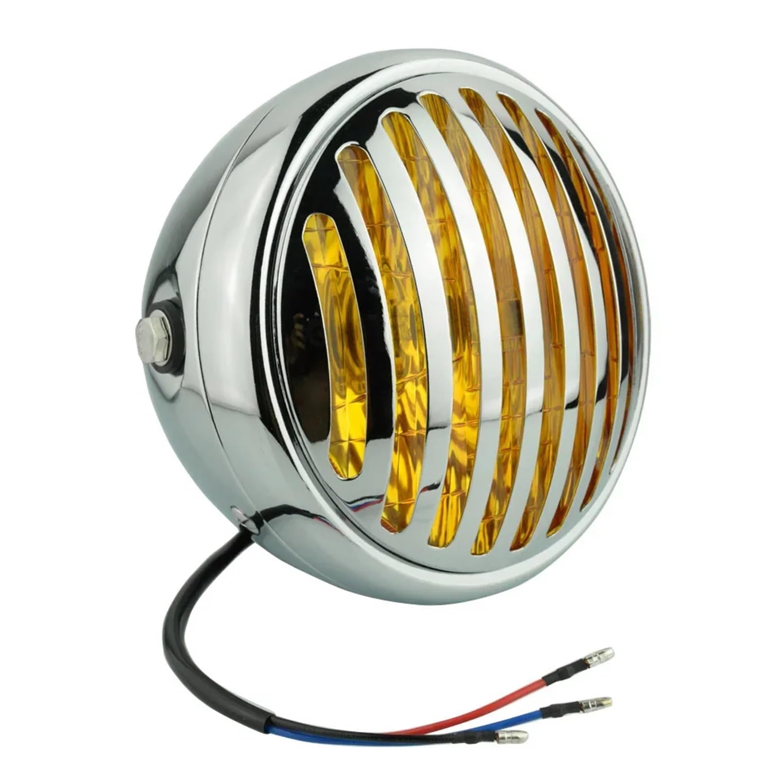 Fari Per Moto Per Cruiser Per Chopper Per Cafe Per Racer Per Bobber Griglia Da 6.5" Faro Anteriore Per Moto D'epoca Faro Anteriore Moto(Chrome Amber Lens)