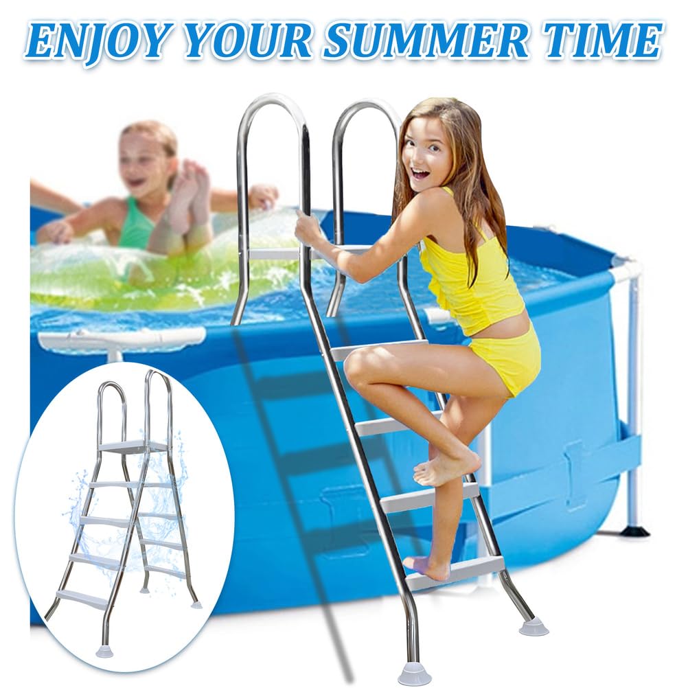 135cm Stabile Doppelseitige Oberirdische Poolleiter Edelstahl, Oberirdische Pool Leiter, Oberirdische Pooltreppe für Aufstellpool, Poolleiter 132 cm Poolhöhe 250 kg Tragkraft