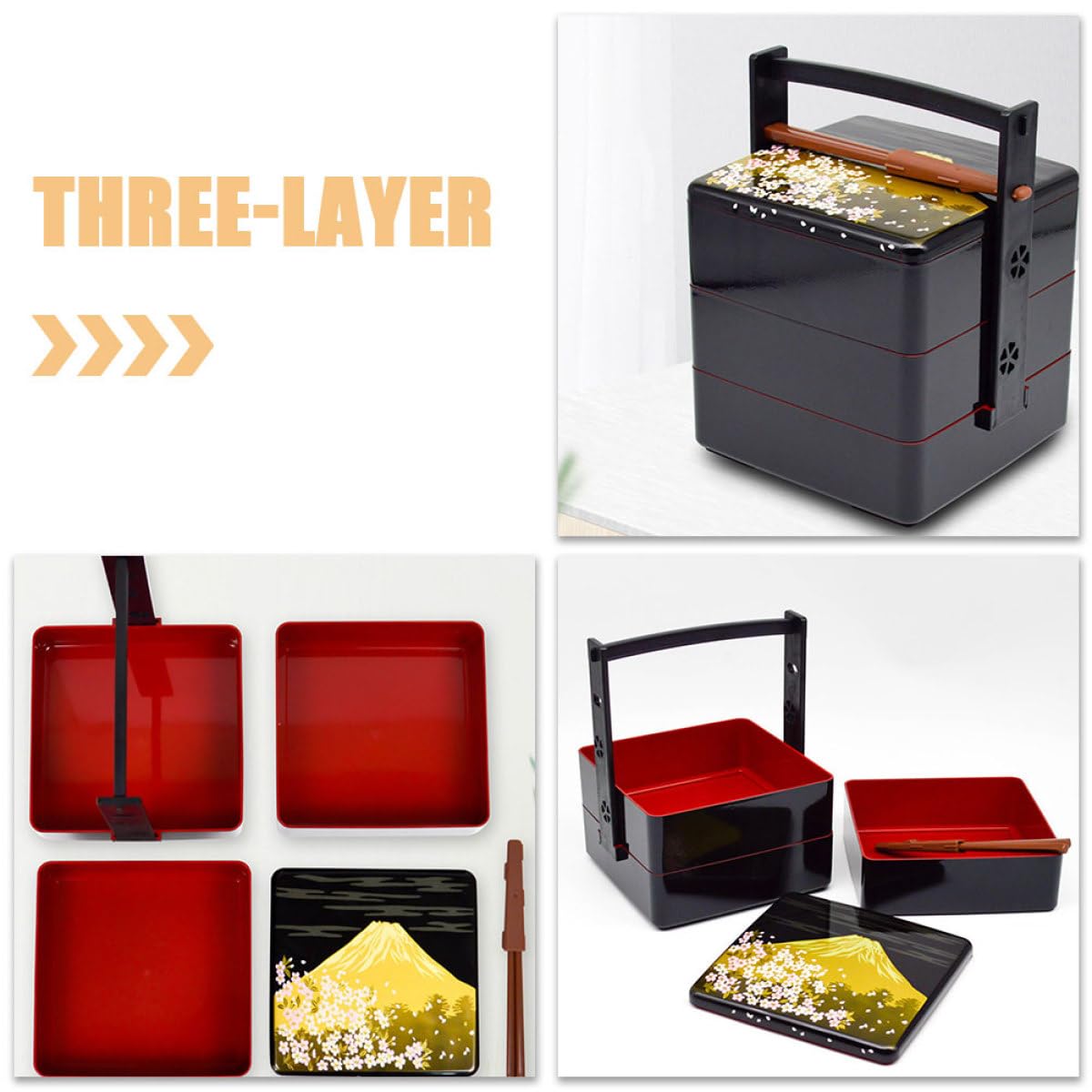 Veemoon Contenitore Per Alimenti Bento Box Giapponese Porta Pranzo in Abs Coperchio, Scatola Sushi Da Picnic Per Famiglia e Scuola, Lunch Box Portatile Multistrato 16,5x15x20 Cm