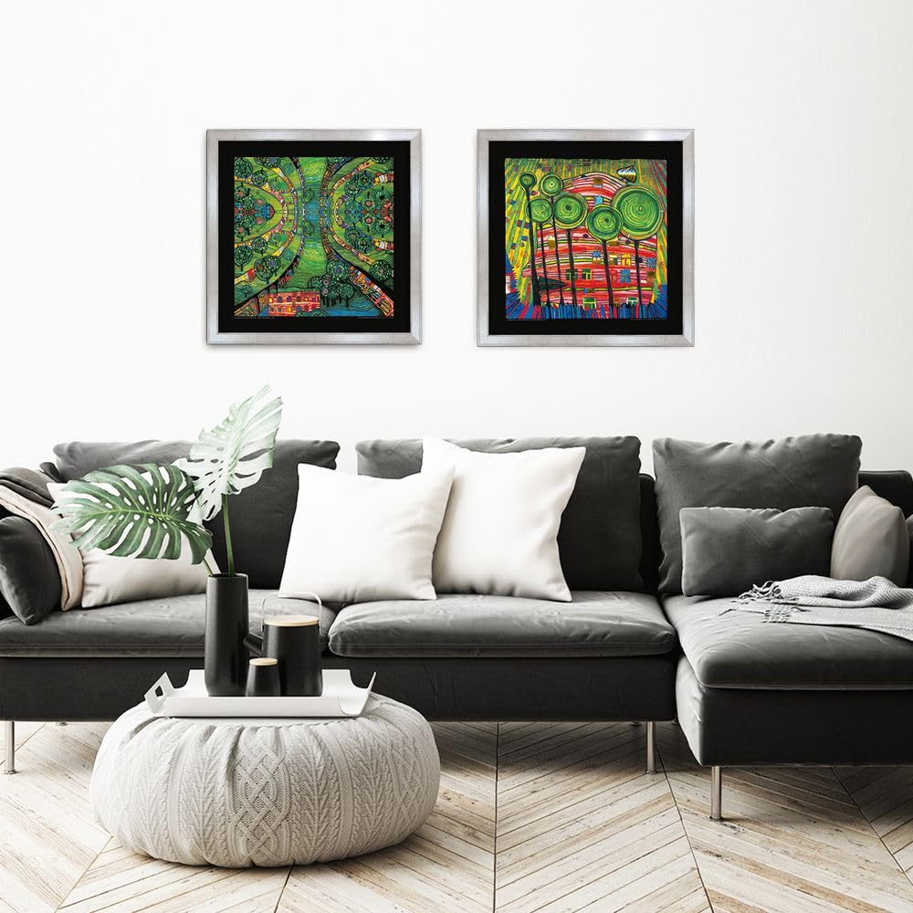 artissimo Premium-Kunstdruck gerahmt 53x53 cm AG4683 – Friedensreich Hundertwasser Dingsdas wachsen in geliebten Gärten – Bild mit Rahmen, Wandbild, Poster, Wanddekoration