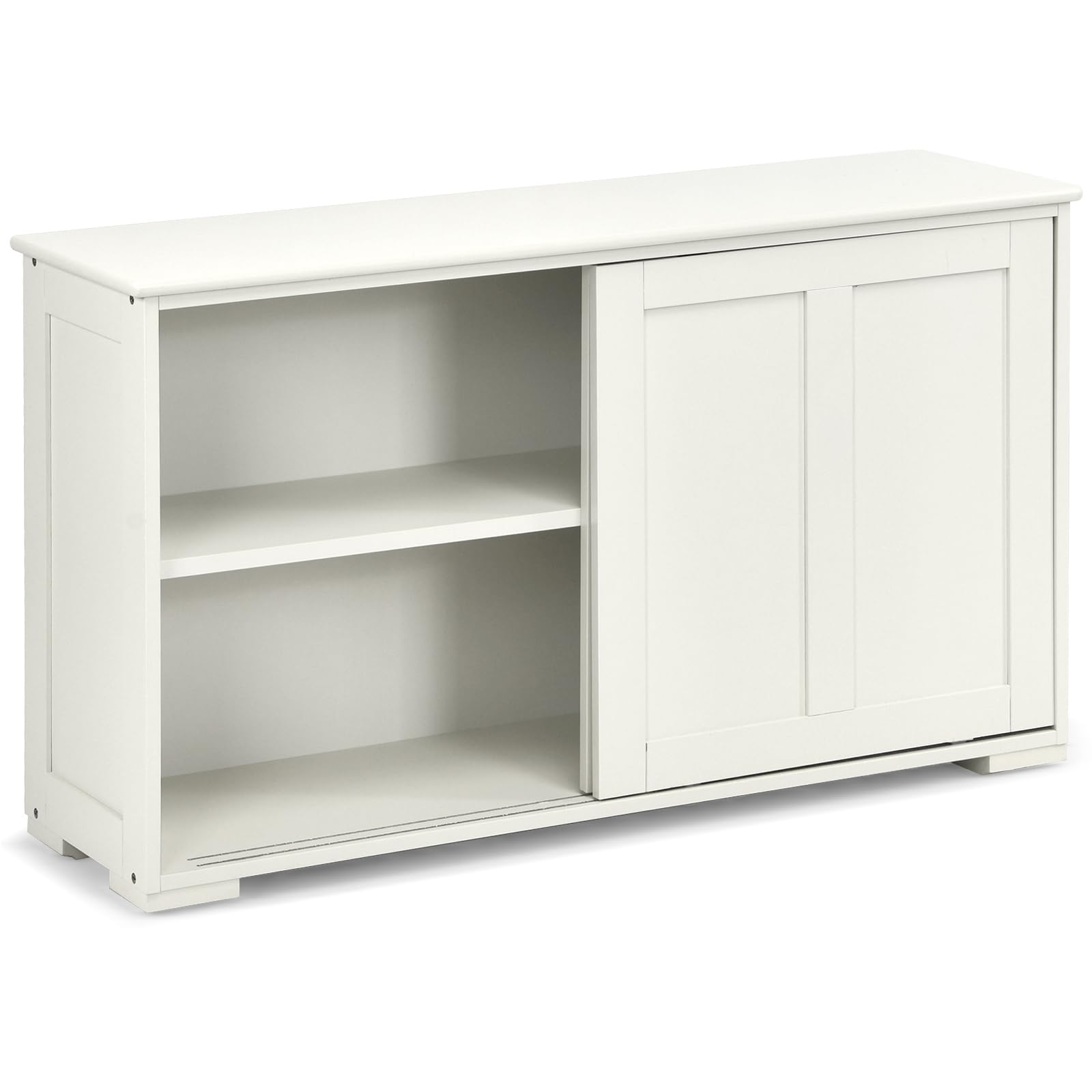 WooBuffet Schrank Sideboard mit Ablage und Schiebetüren, für Esszimmer, Wohnzimmer und Flur, Weiß