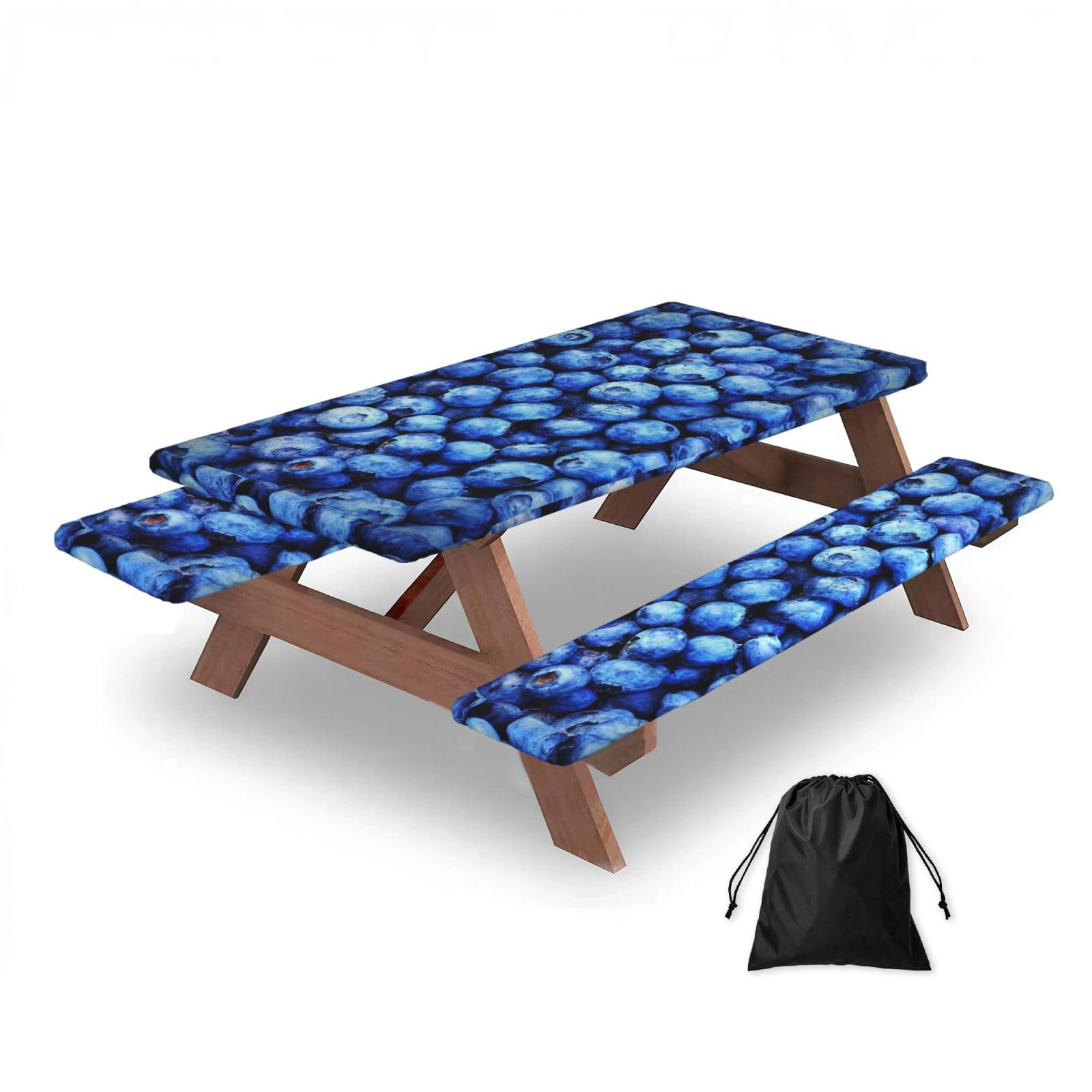 Blueberry, Picnic Table Cover With Bench Covers -Waterproof Elastic Fitted Tablecloth for Garden Camping Patio 76x152cm