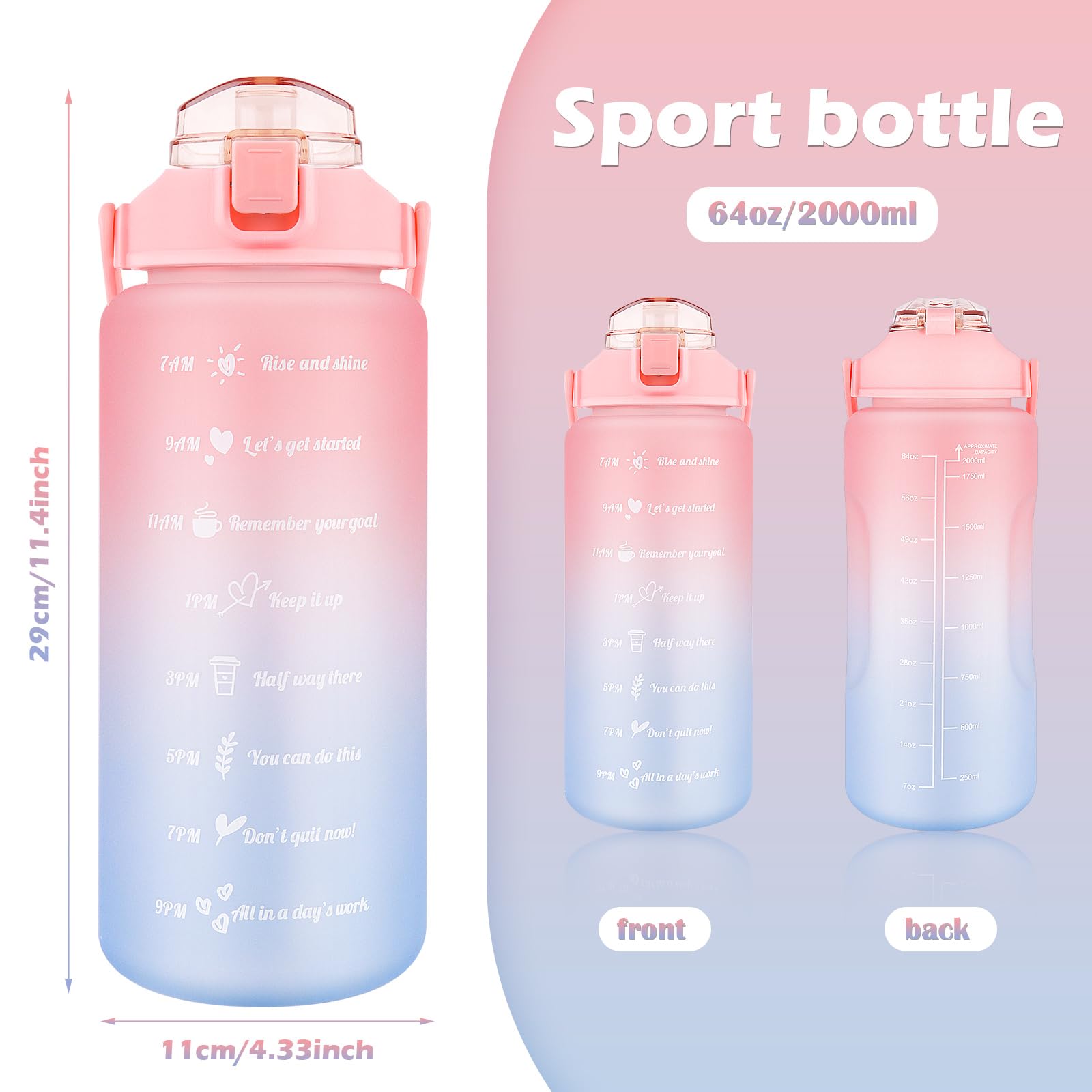 MXTIMWAN Borraccia Sportiva 2L con Cannuccia e Indicatore del Tempo Motivazionale, a Prova di Perdite Senza BPA, Borraccia Plastica, Borraccia Palestra per Yoga, Corsa, Bicicletta, Campeggio