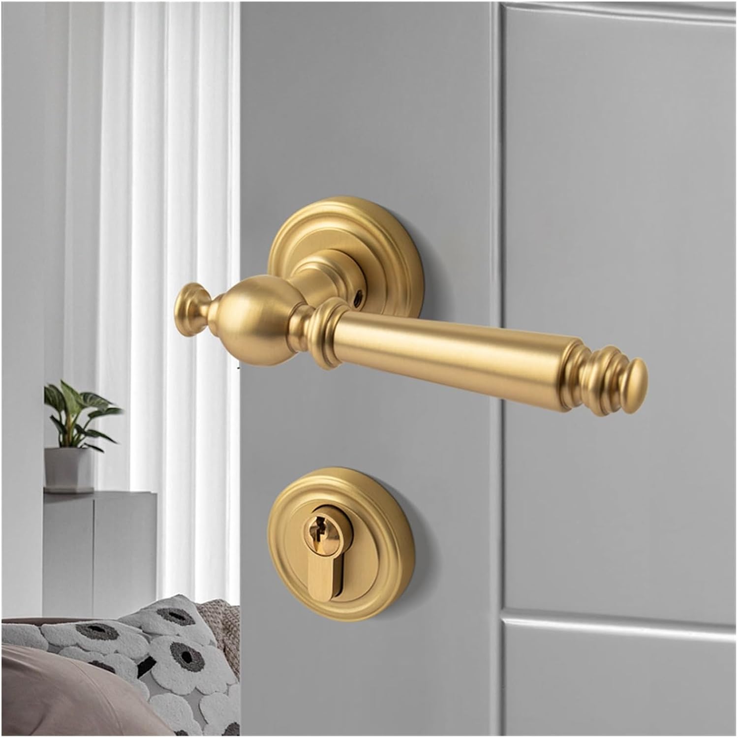 Pure Copper Bedroom Door Lock Solid Wood Room Door Lock Split Door Handle Magnetic Silent Indoor Golden American Door Lock(Coffee Bronze Magnetic)