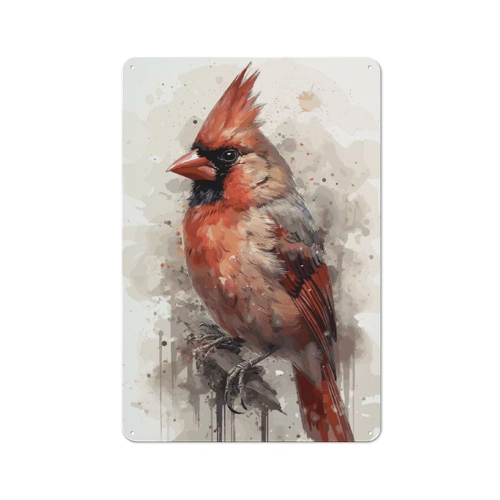 Cardinal Watercolor Painting Distressed Look Metal Wall Decor 30x20cm, Vintage Tin Sign for Living Room, Hallway, Kitchen Or Cafe