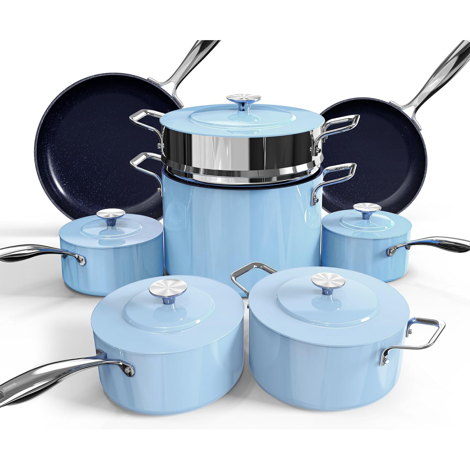 Nuwave Lux 13pc Forged Lightweight Nonstick Ceramic Cookware Set, PFAS-Free | Healthy G10 Duralon Ceramic Coating, Pots and Pans Set, Stay-Cool Handles, Metal Lids, All Cooktops, Induction Ready, Oyster