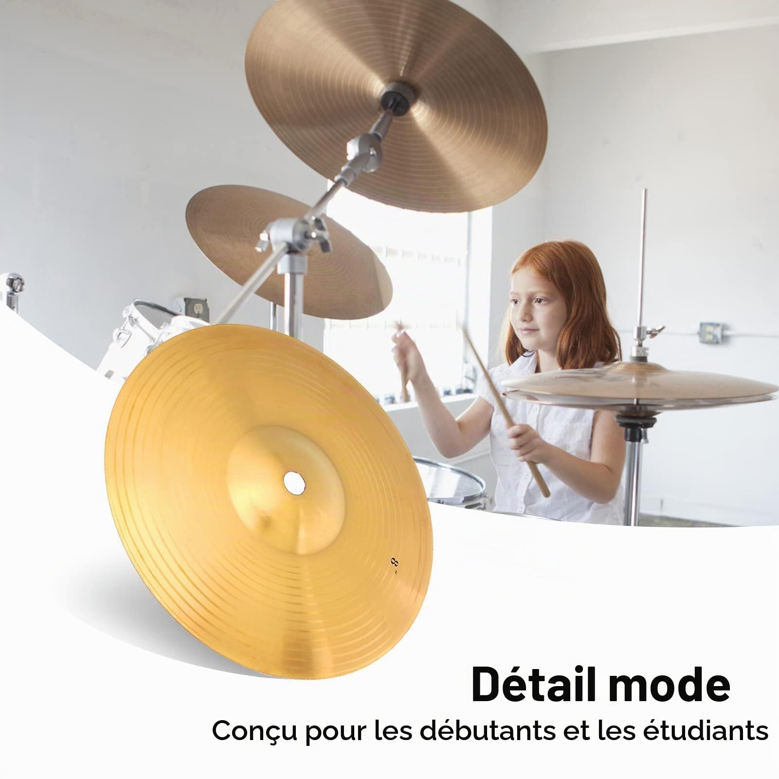 Cymbale Splash 8 pouces, cymbale Rock Crash 20 x 20 x 0,7 cm/7,9 x 7,9 x 0,27 pouces cymbale de batterie en alliage de laiton accessoires de percussion Crash pour instrument de musique
